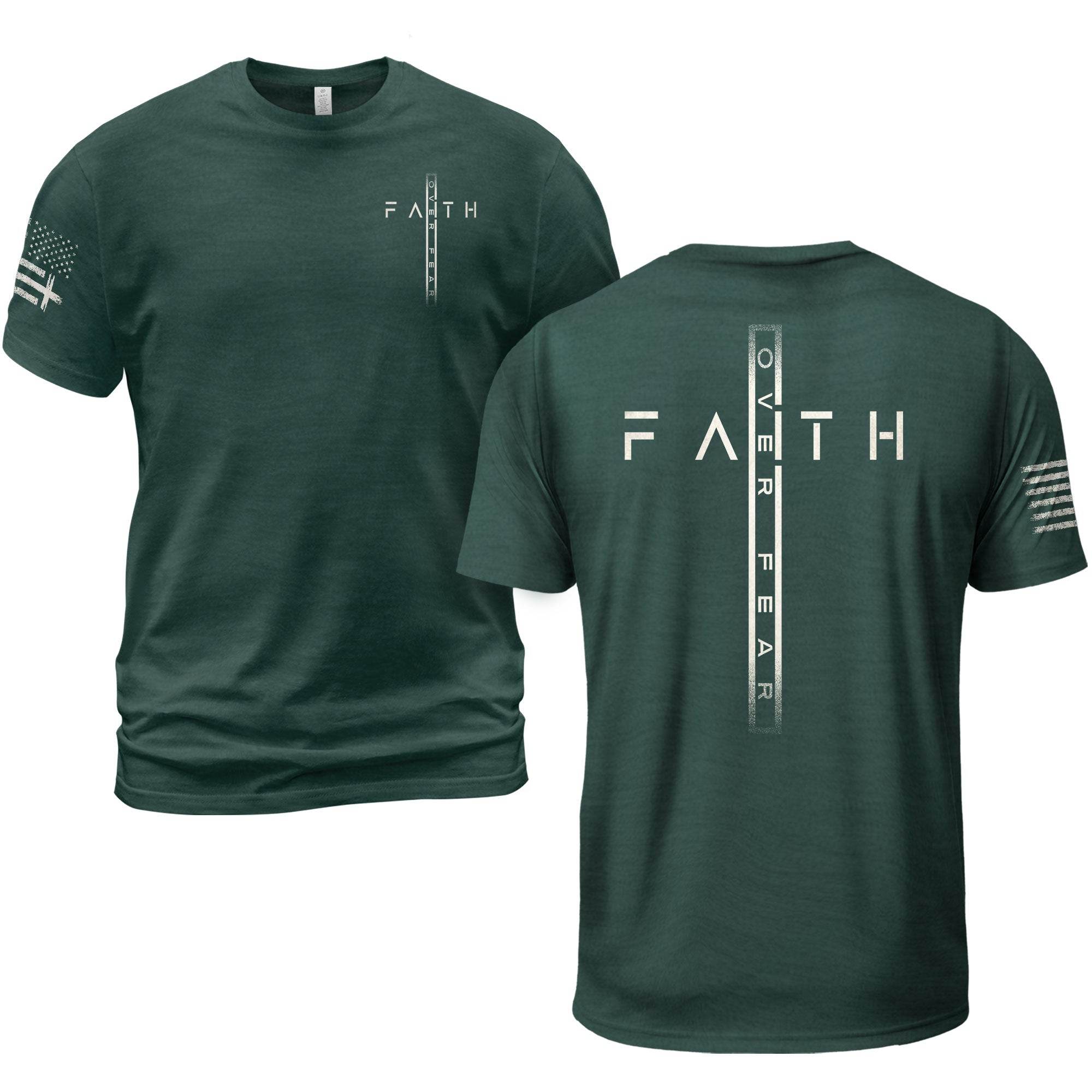 Faith Over Fear Bold Vertical Cross Statement T-Shirt - Rust Field Wear