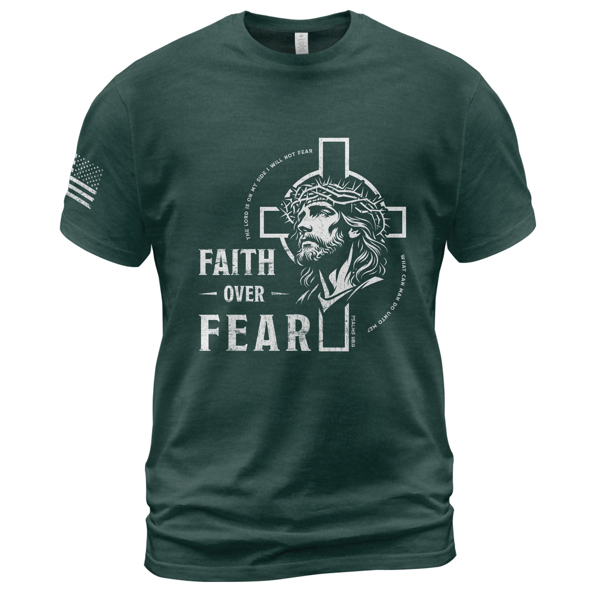 Faith Over Fear Christian T-Shirt Jesus Cross Crown of Thorns Design