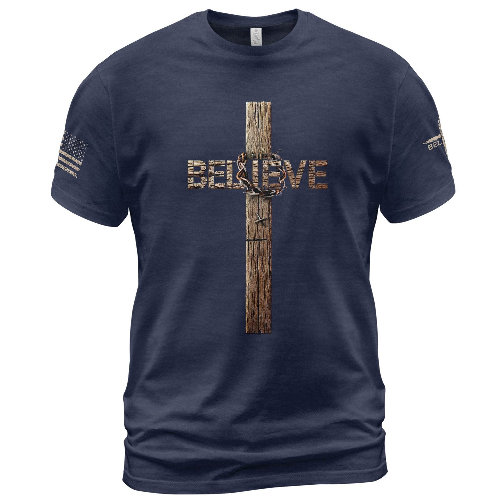 Believe Cross Crown Of Thorns Christian T-shirt - Rust Field Wear