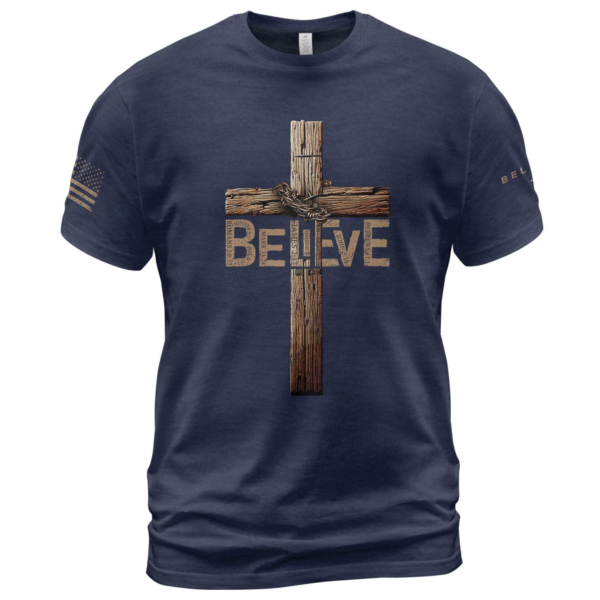 Believe In The Cross – Rustic Wood Christian T-shirt - Rust Field Wear