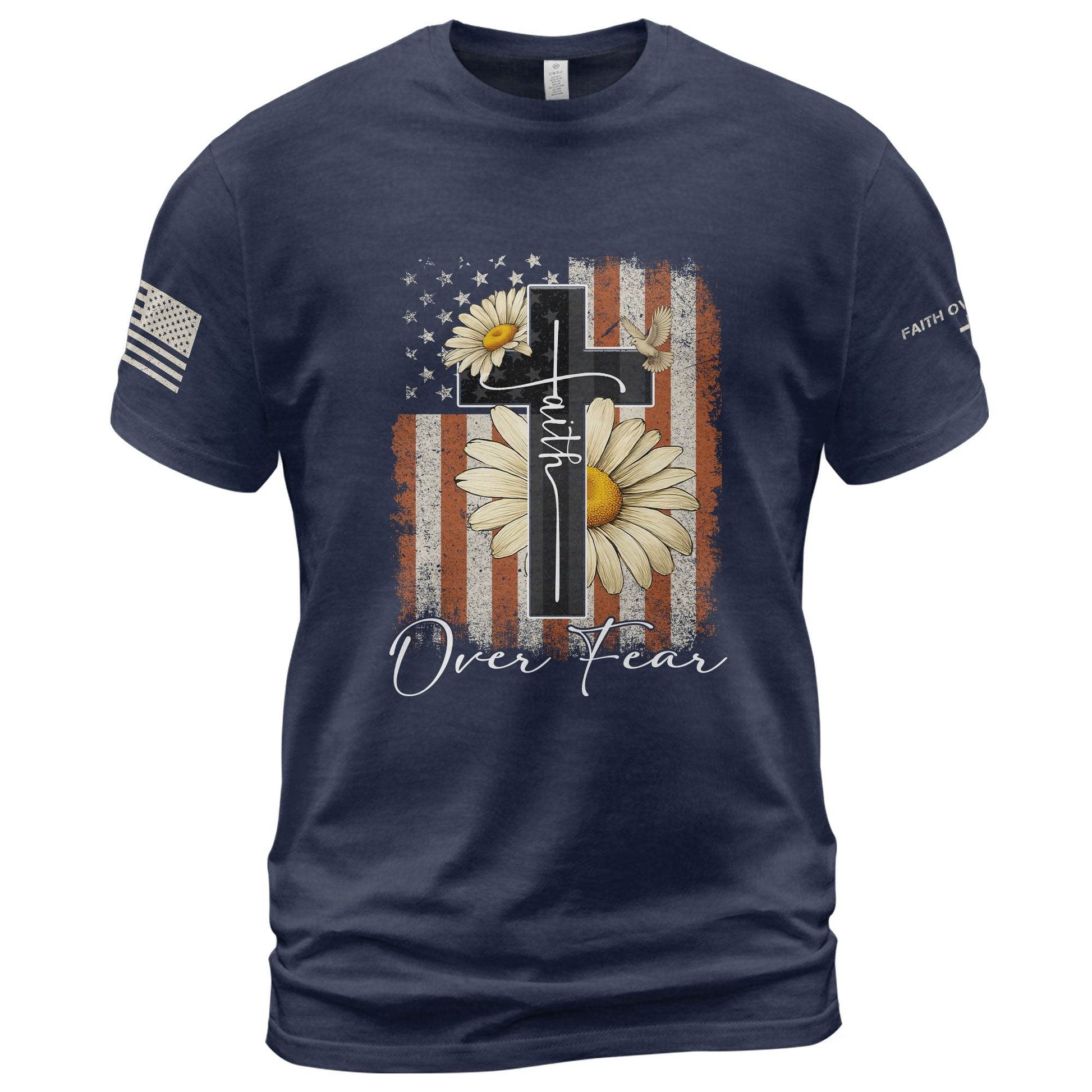 Faith Over Fear Shirt – Daisy Cross USA Flag Christian Tee - Rust Field Wear
