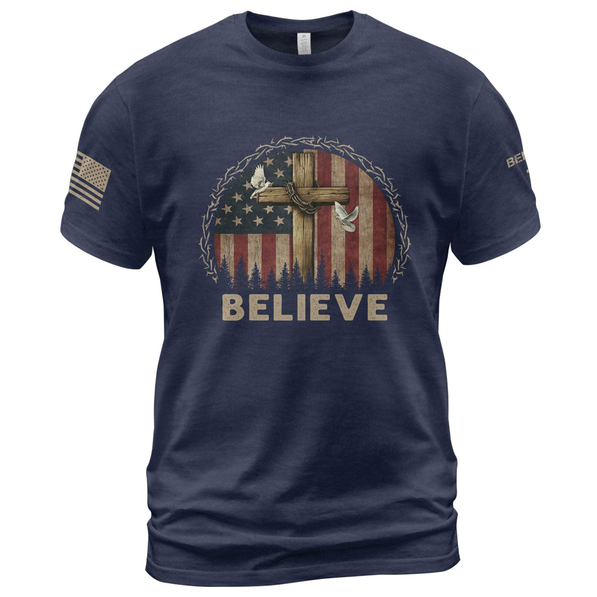 Believe Cross & Dove American Flag T-Shirt - Rust Field Wear
