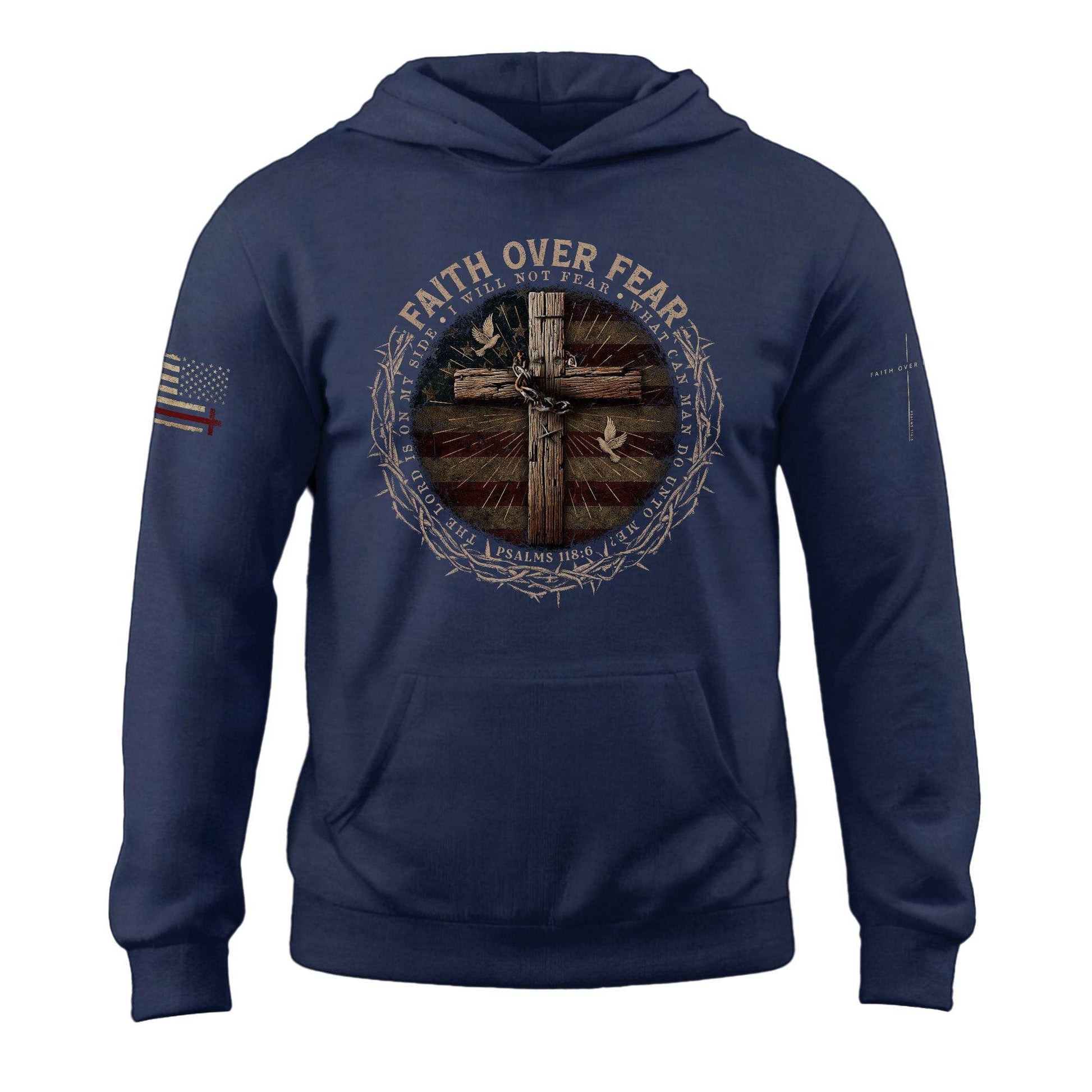 Faith Over Fear Crown Of Thorns Cross And Flag Hoodie - Rust Field Wear