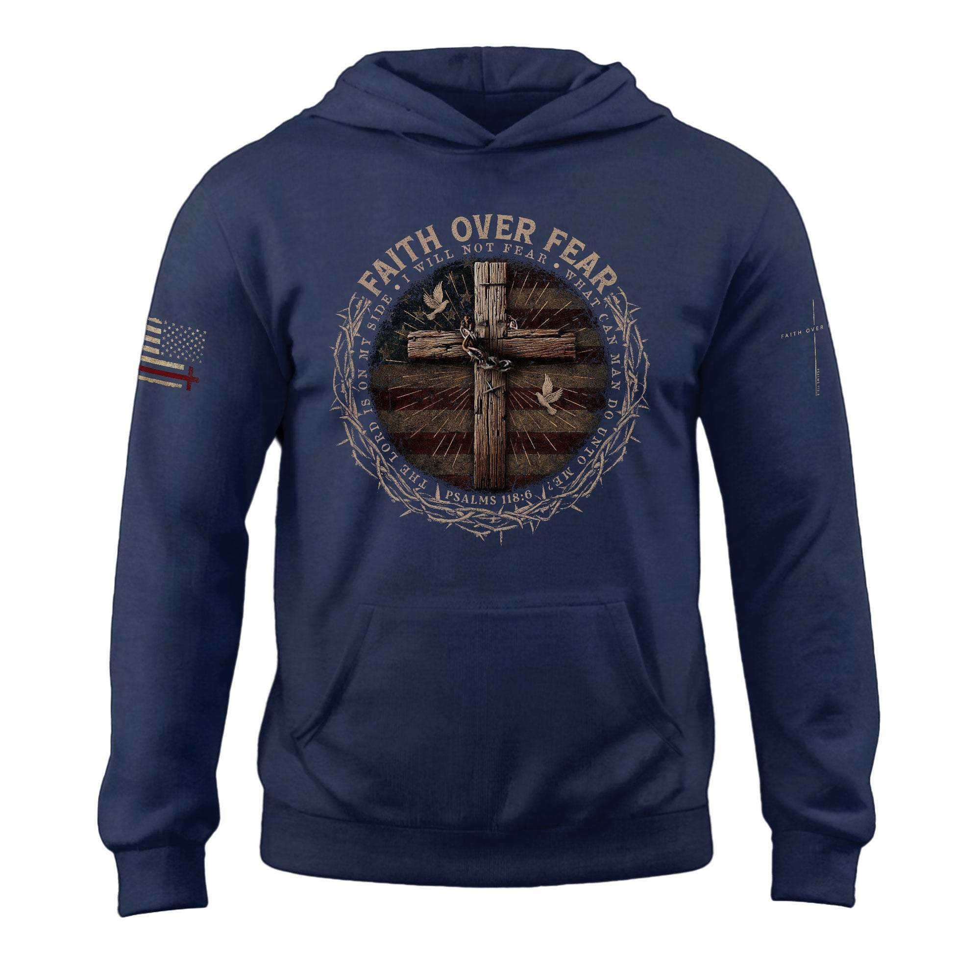 Faith Over Fear Crown Of Thorns Cross And Flag Hoodie - Rust Field Wear