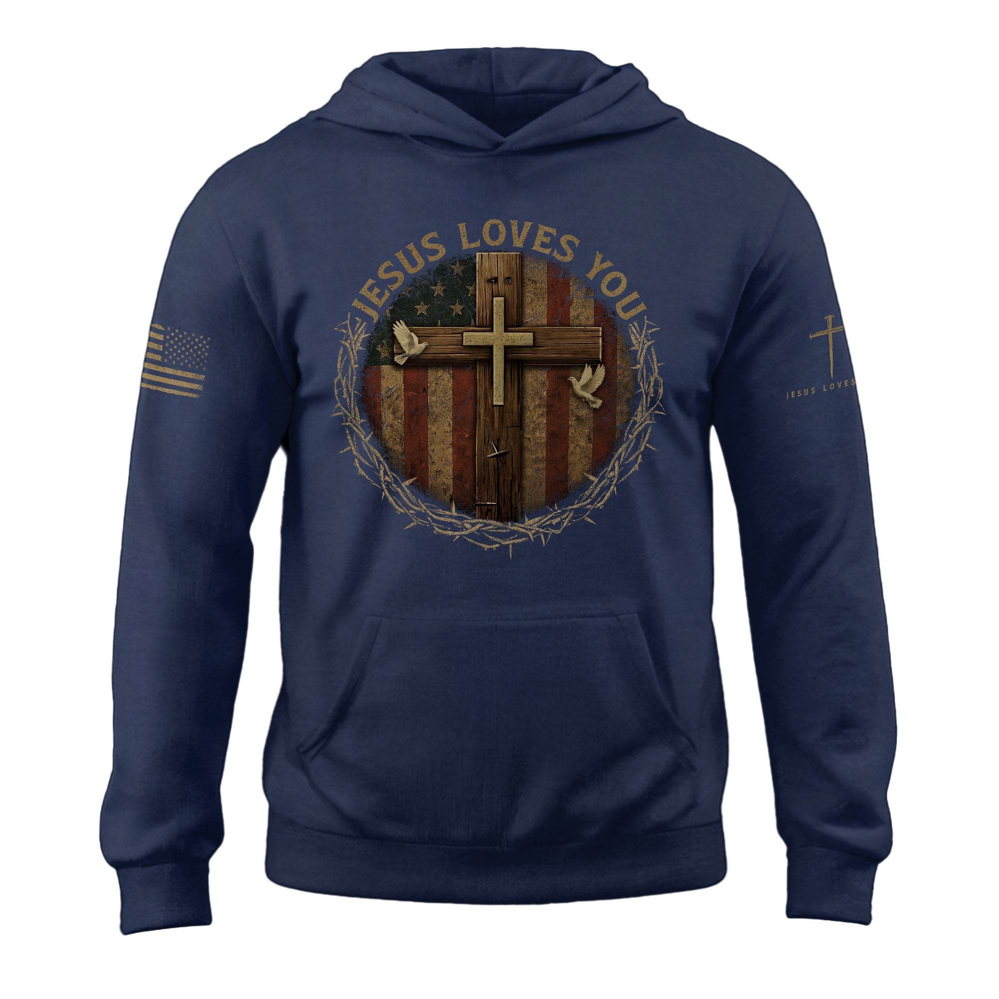 From Sacrifice To Glory "Jesus Loves You" Cross And Flag Hoodie