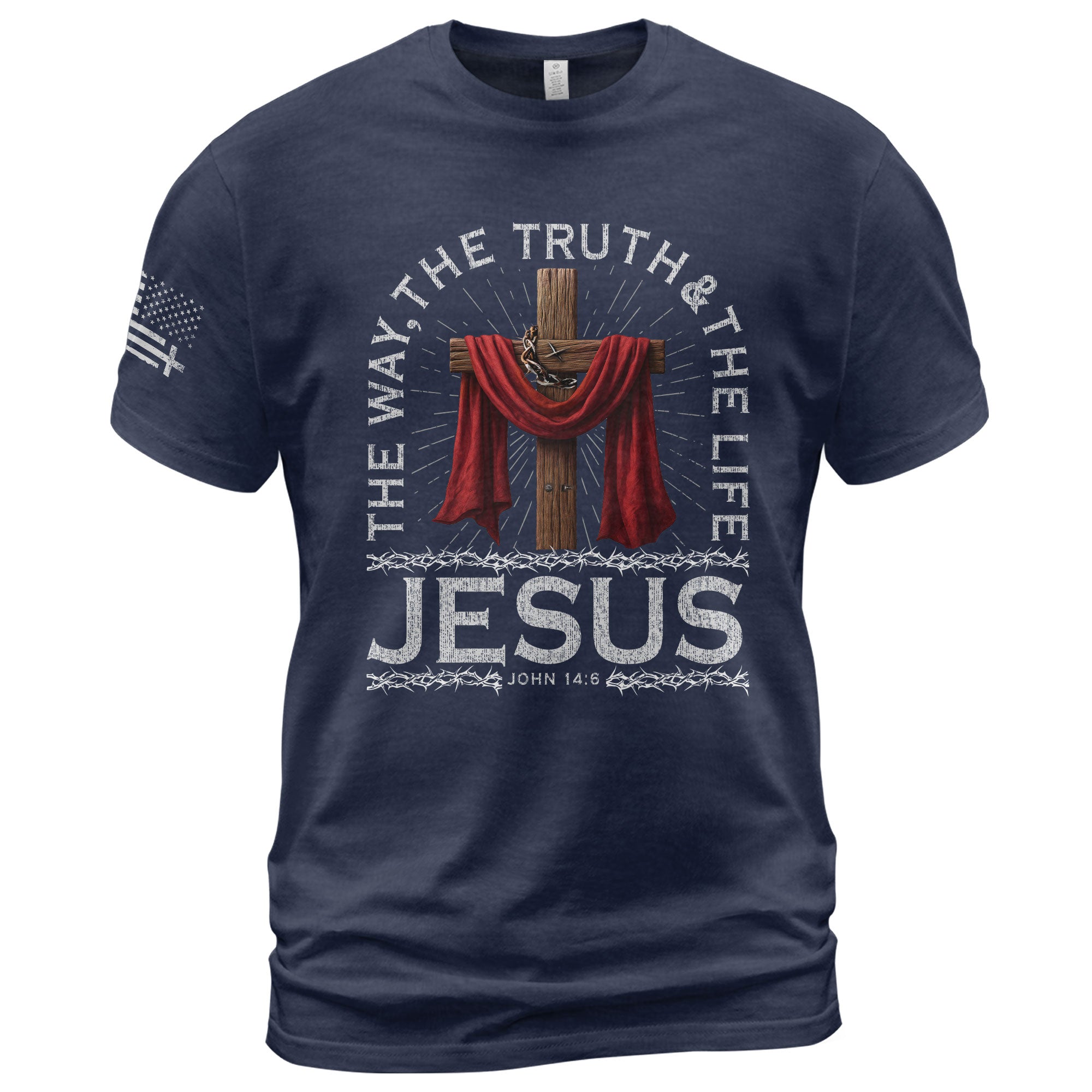 The Way The Truth The Life John 14:6 Jesus Cross Red Cloth T-Shirt