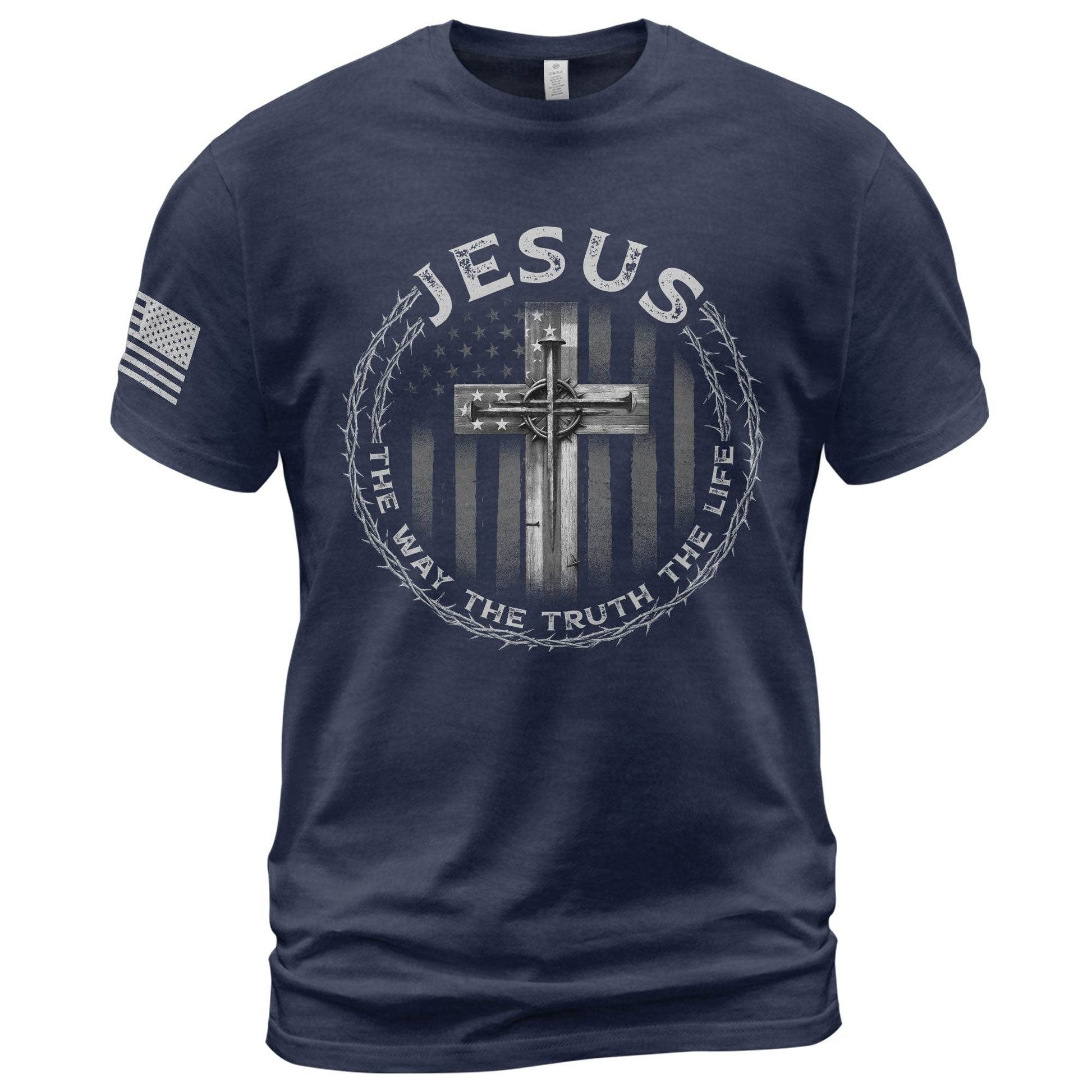 Jesus Cross American Flag The Way The Truth The Life T-Shirt - Rust Field Wear