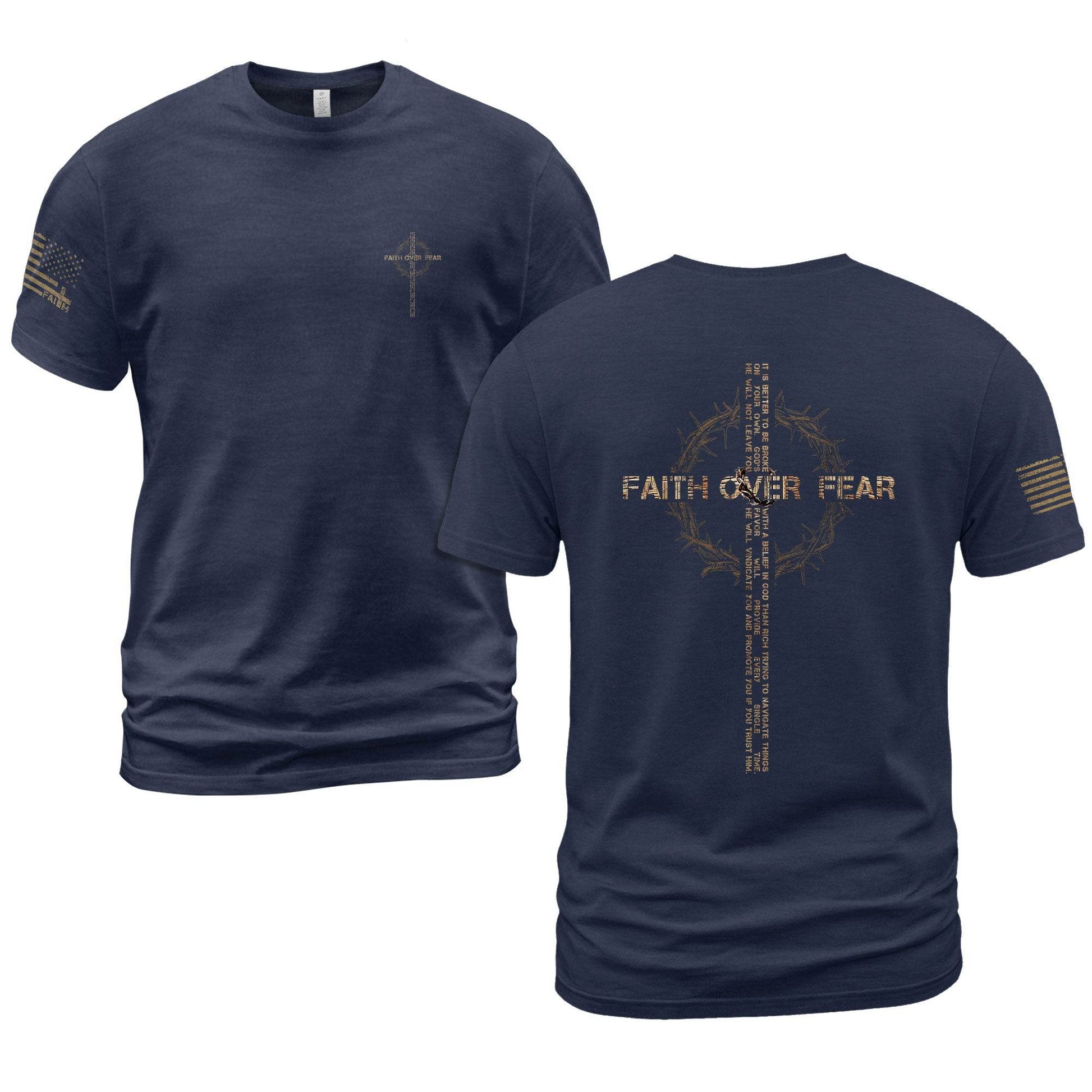 Faith Over Fear T-Shirt – Crown of Thorns Cross with Scripture Quote - Rust Field Wear