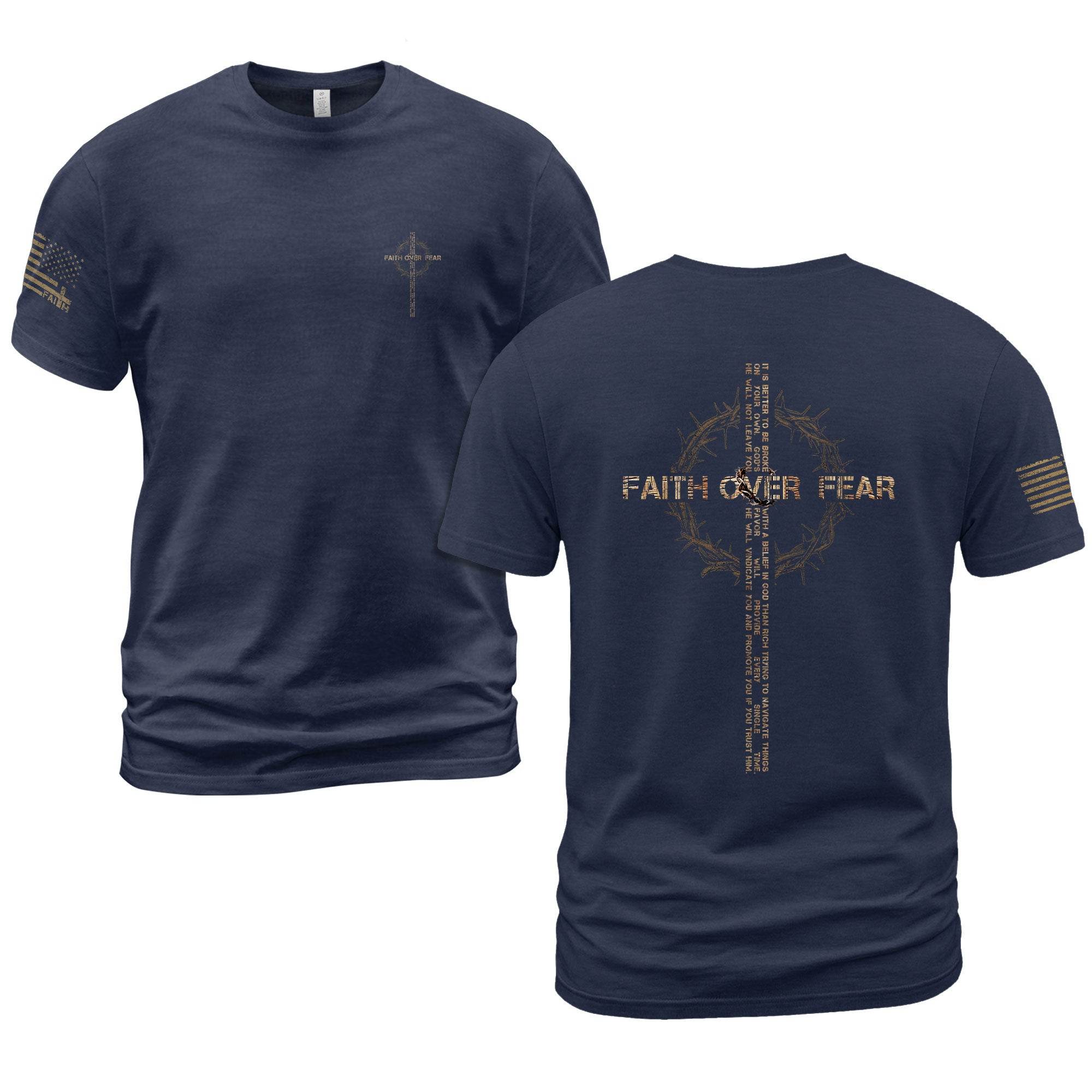 Faith Over Fear T-Shirt – Crown of Thorns Cross with Scripture Quote - Rust Field Wear