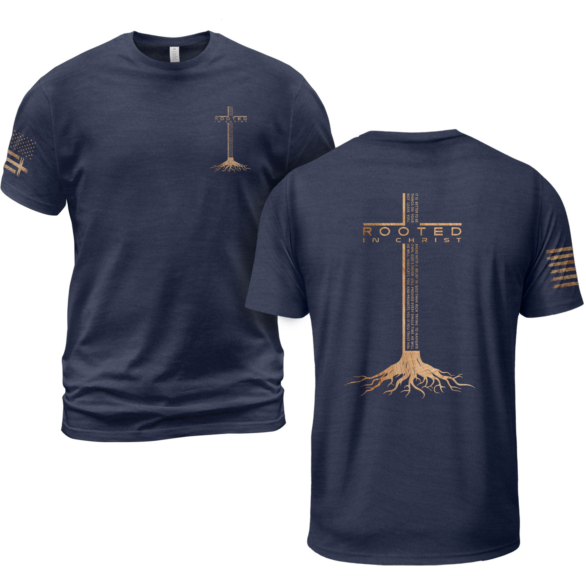 Rooted In Christ Scripture Cross Back Print Christian T-Shirt