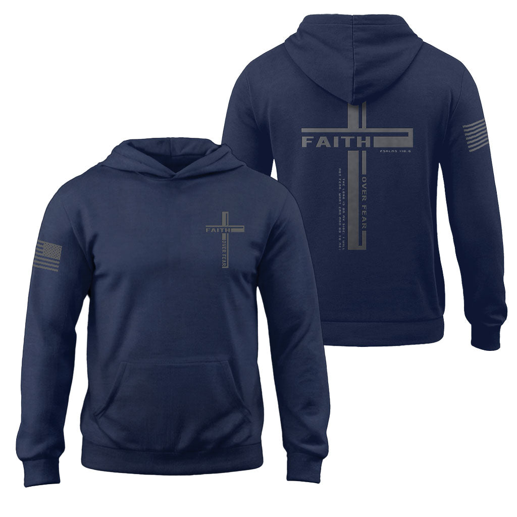 Faith Over Fear Minimalist Cross Psalms 118 6 Christian Hoodie