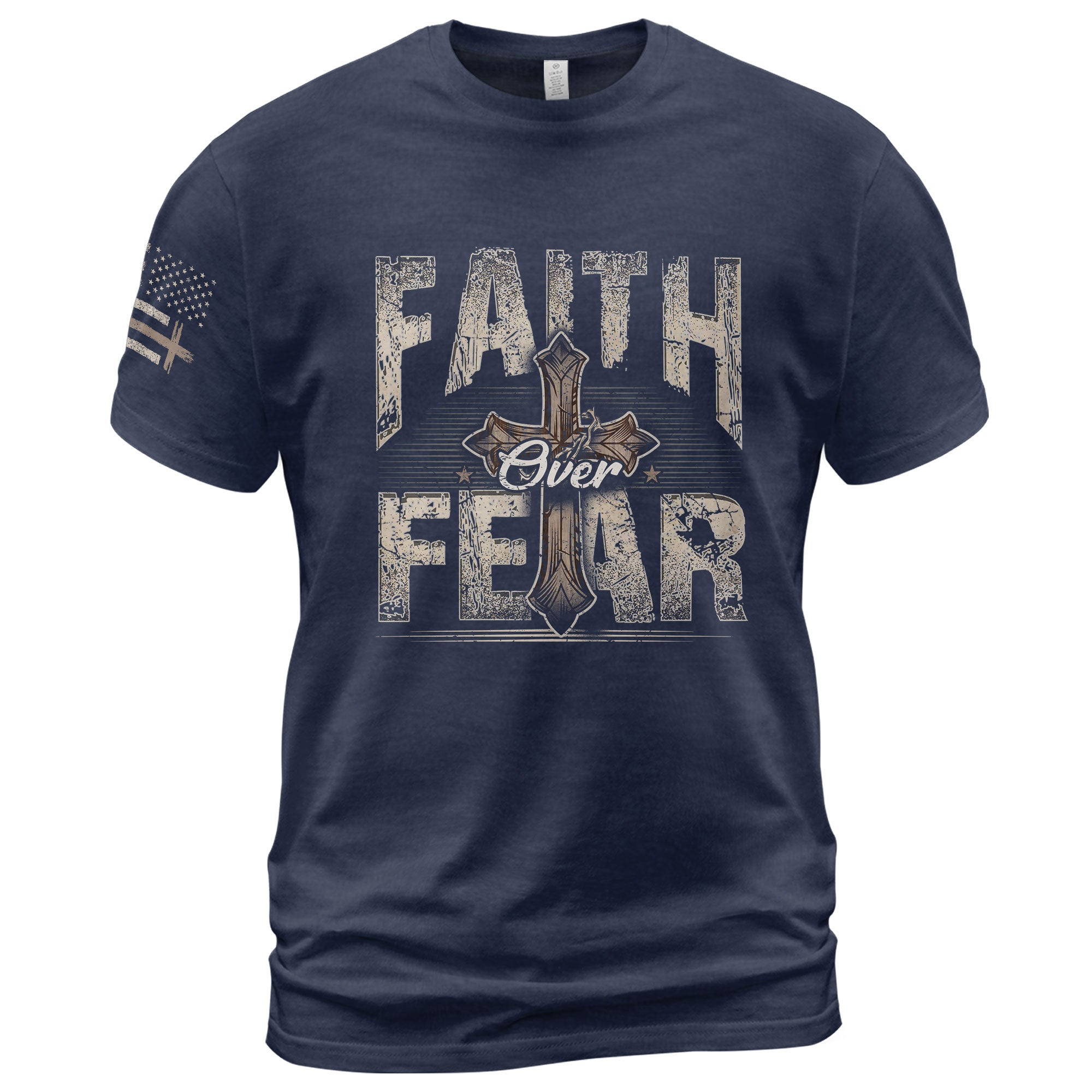 Faith Over Fear Christian T-Shirt Vintage Cross Crown Design
