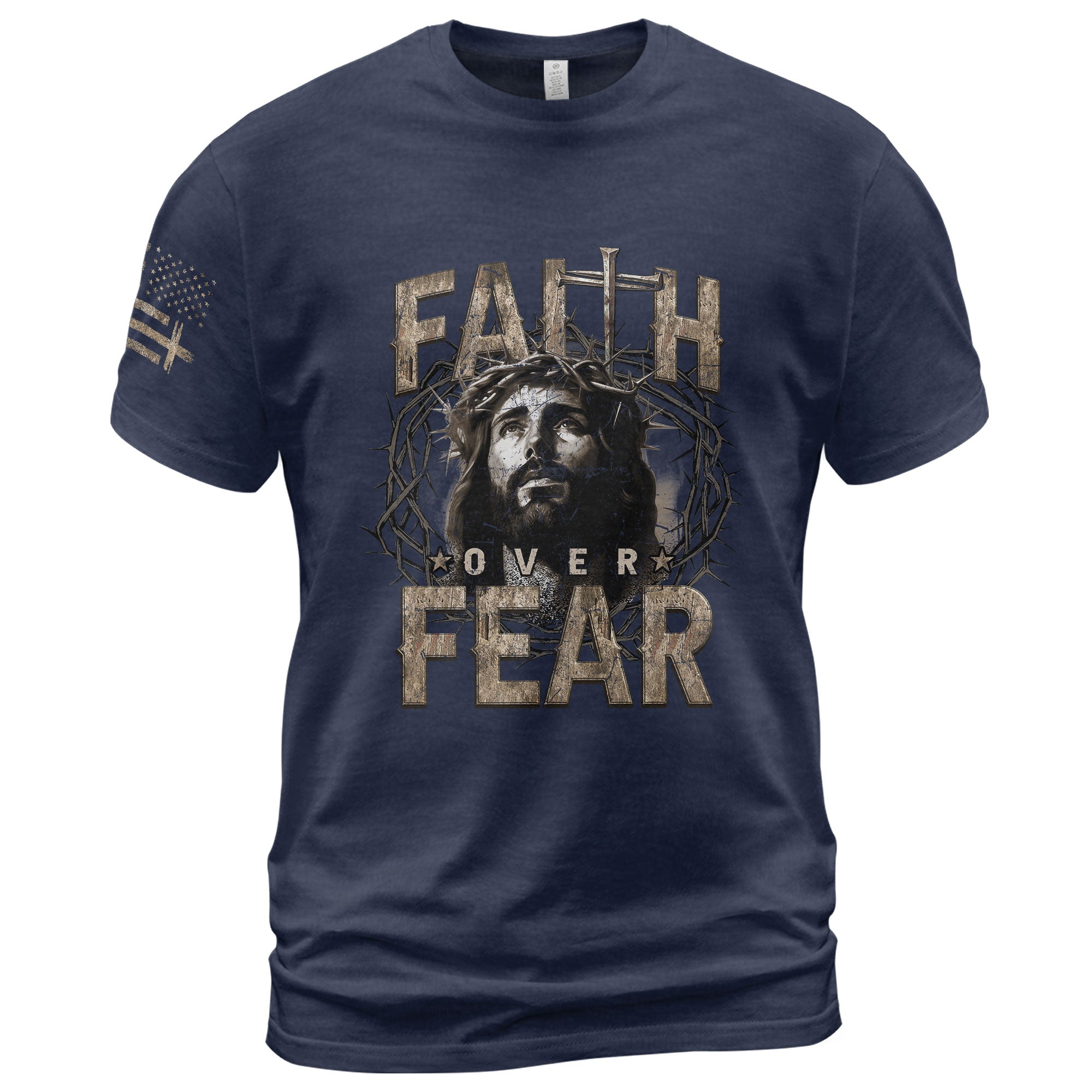Faith Over Fear Christian T-Shirt Jesus Crown Cross Design