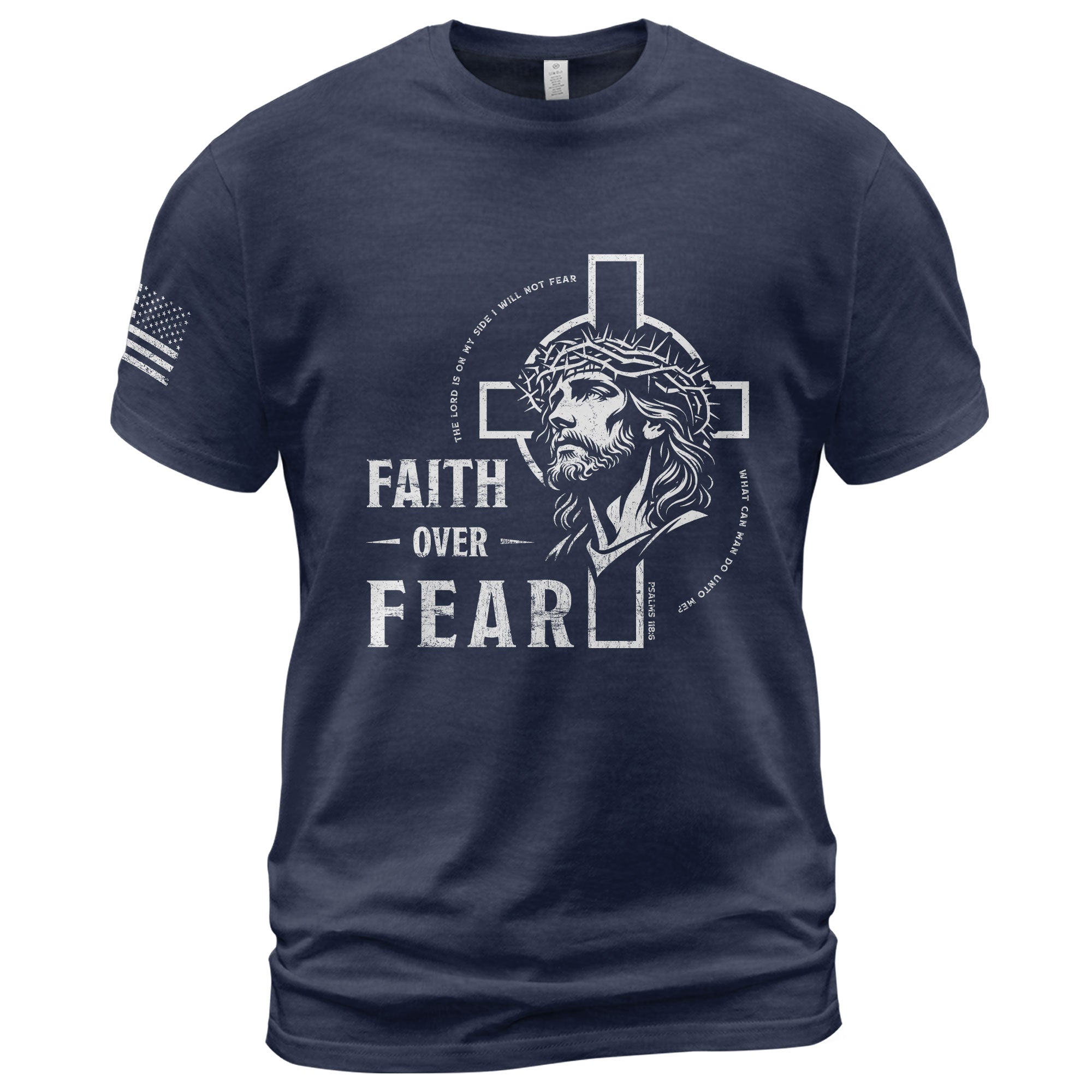 Faith Over Fear Christian T-Shirt Jesus Cross Crown of Thorns Design