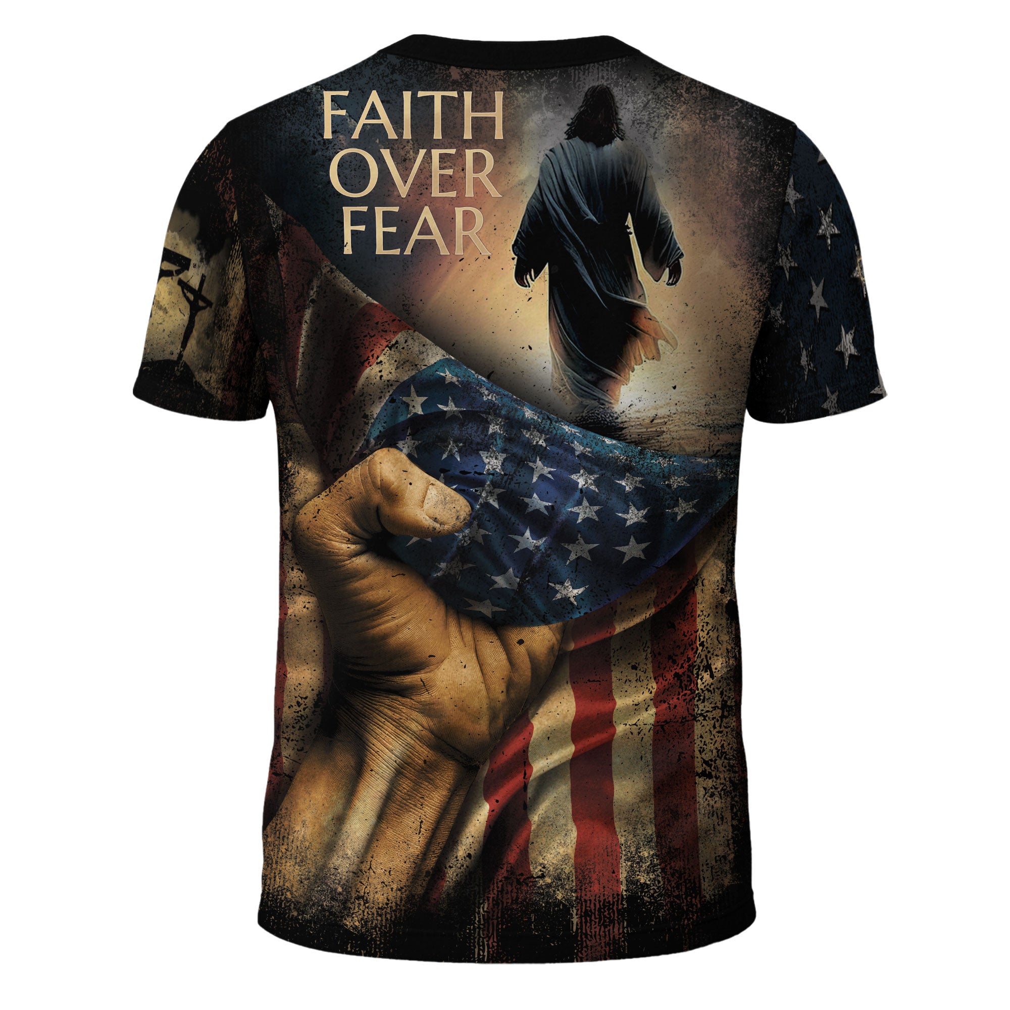 Faith Over Fear Jesus Walks On Water Christian Patriotic T-Shirt
