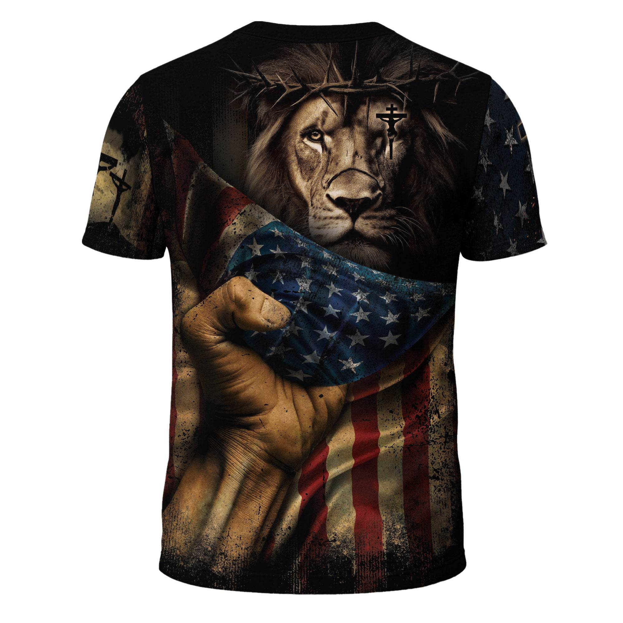 Faith Over Fear | Rugged Cross & Warrior Lion Patriotic Tee - Rust Field Wear