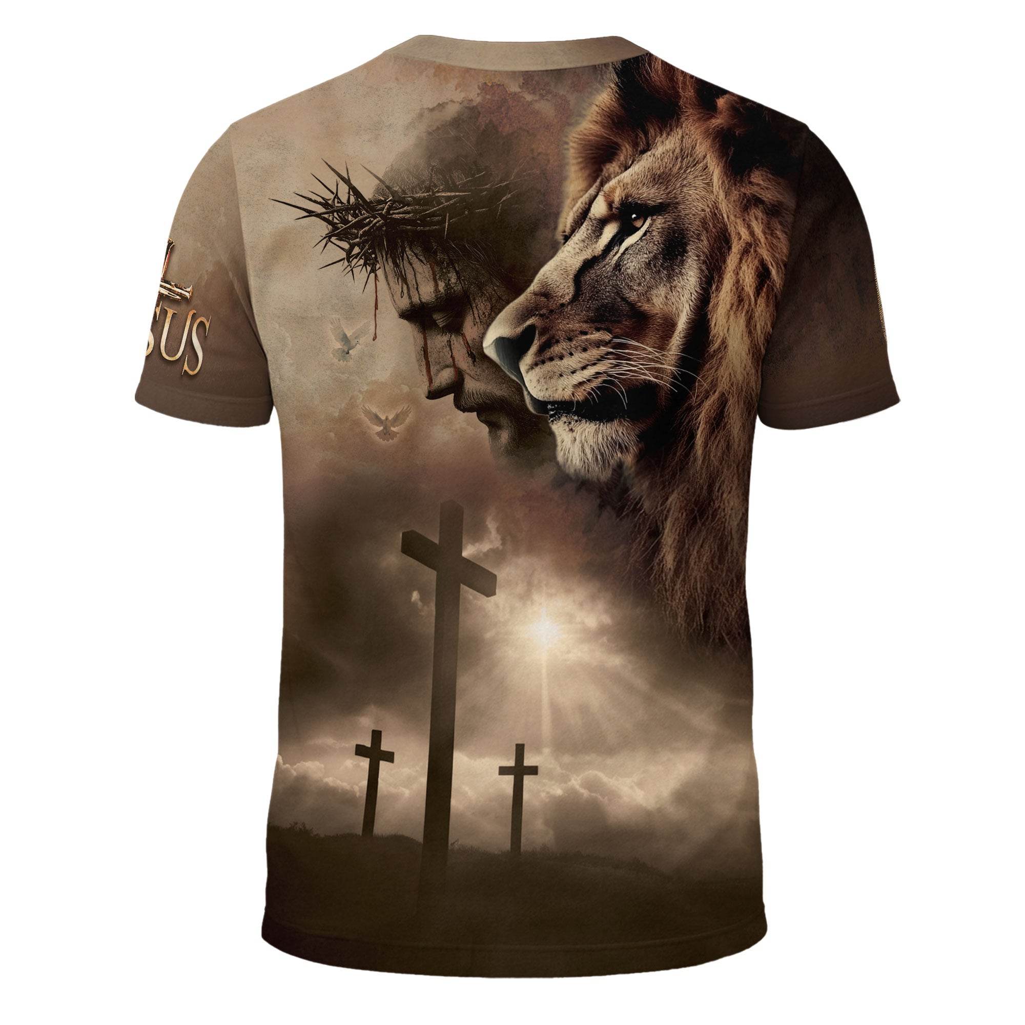 Through Christ I Stand | Lion & Cross Faith Design T-Shirt - Rust Field Wear