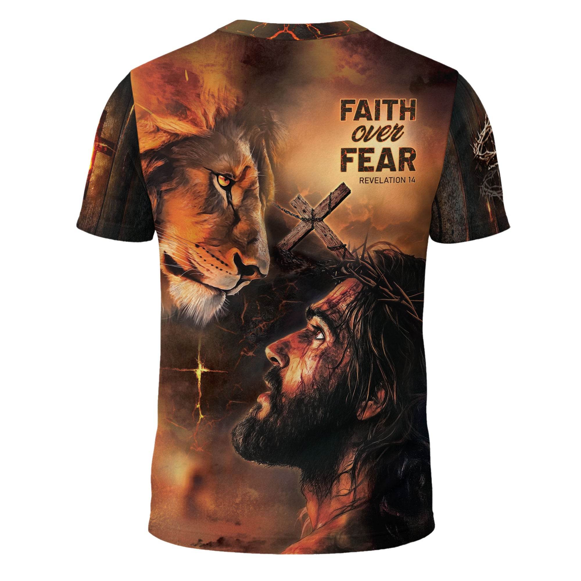Faith Over Fear Shirt – Jesus, Lion Christian T-Shirt for Bold Believers - Rust Field Wear
