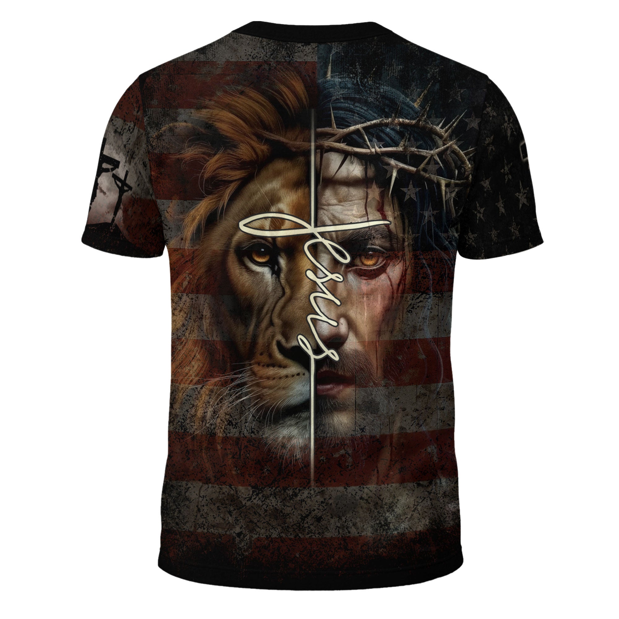 Jesus The Way The Truth The Life Cross American Flag Lion Christian T-Shirt