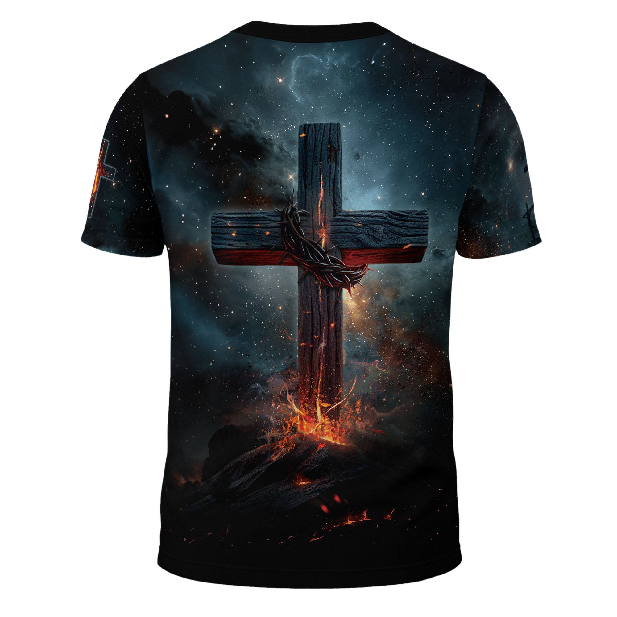 Redeemed Christian T-Shirt Lion Cross Fire Galaxy Design