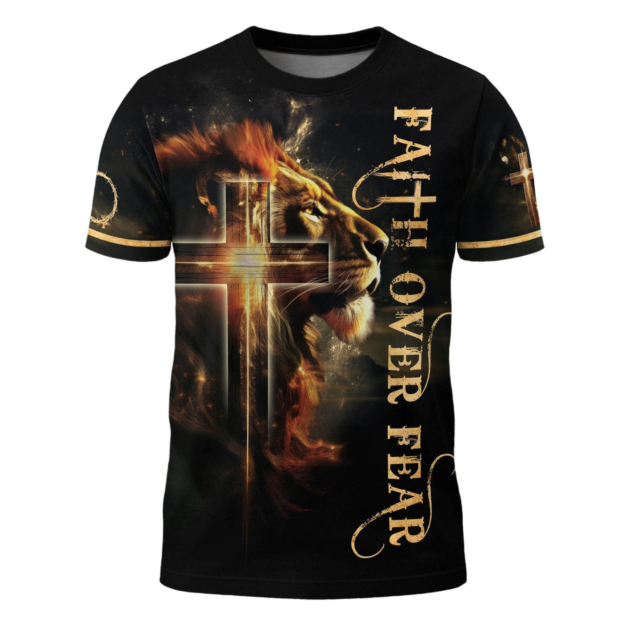 Faith Over Fear Lion and Cross Double-Sided Christian T-Shirt - Rust Field Wear