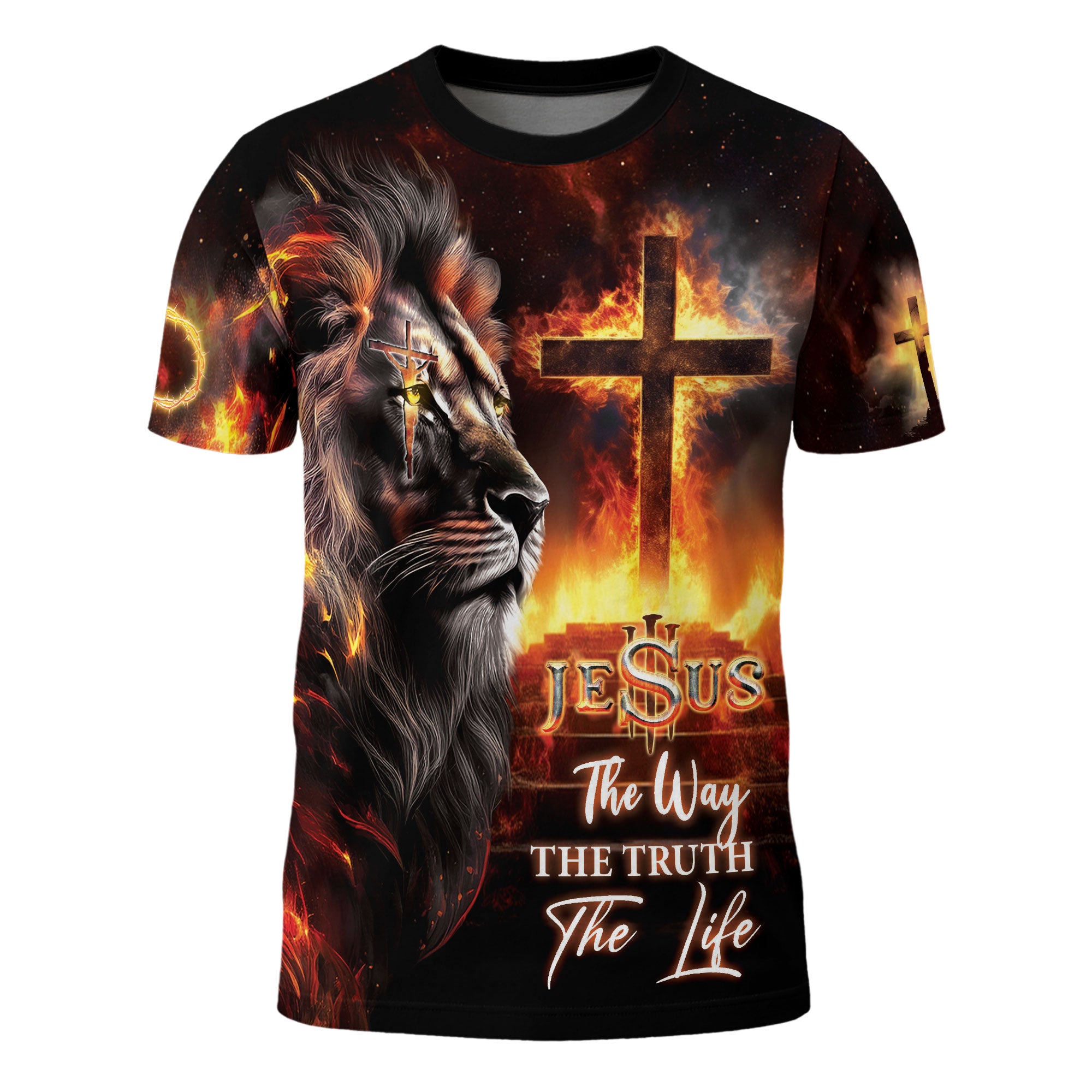 Lion of Judah Cross Fire Christian Shirt