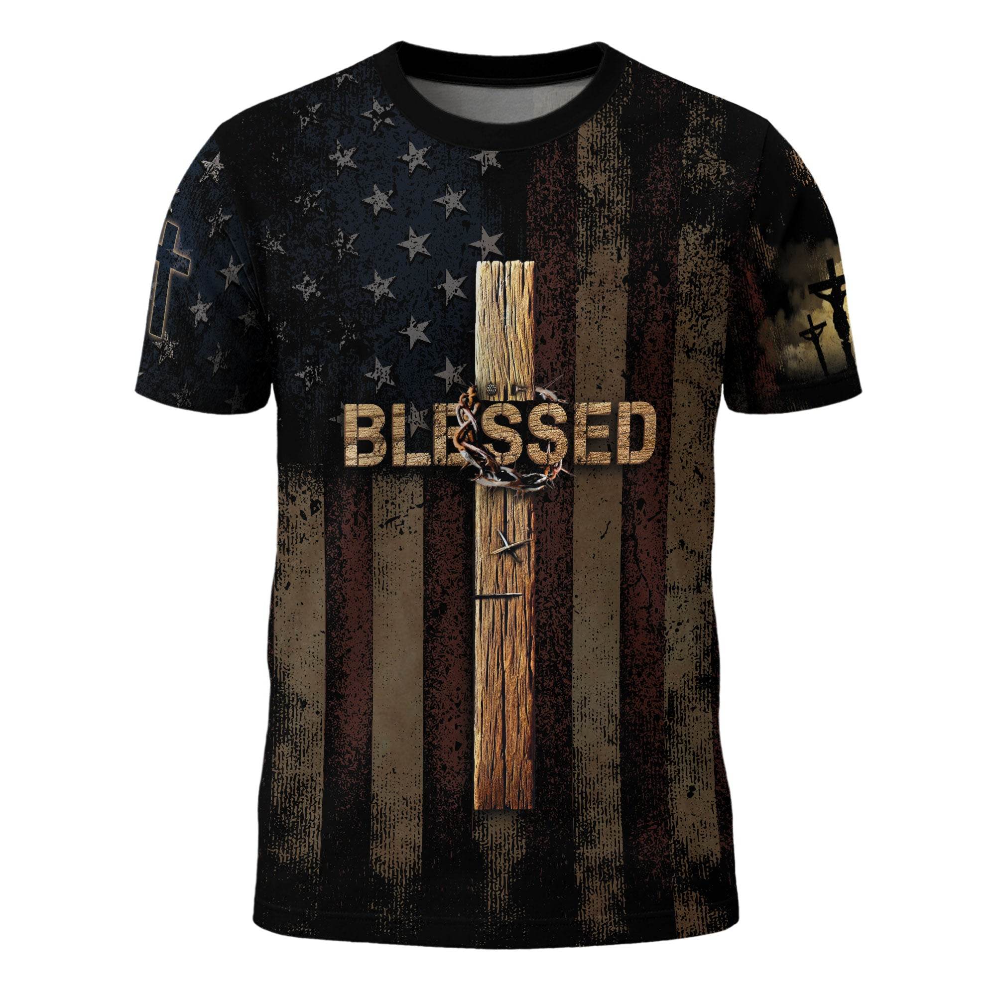 BLESSED | Cross & Crown of Thorns Patriotic Tee - Rust Field Wear