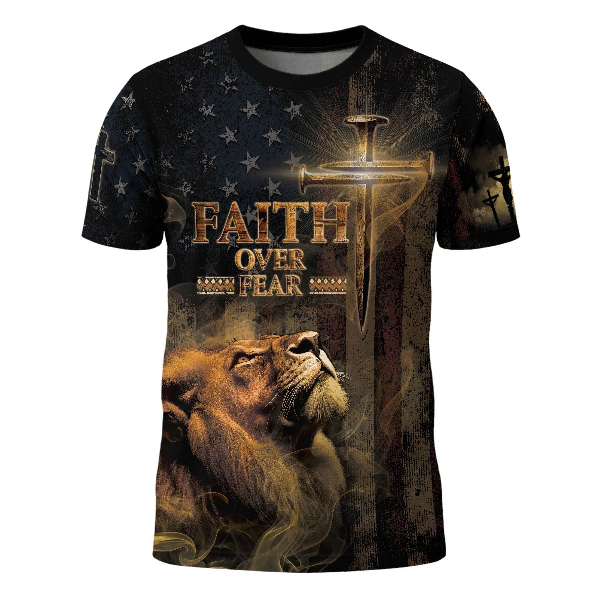 Faith Over Fear | Lion of Judah & Patriot Cross Design - Rust Field Wear