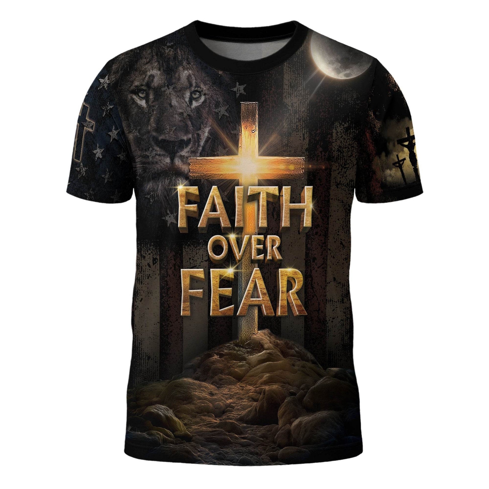 Faith Over Fear | Cross of Light & Warrior Lion Christian Shirt - Rust Field Wear