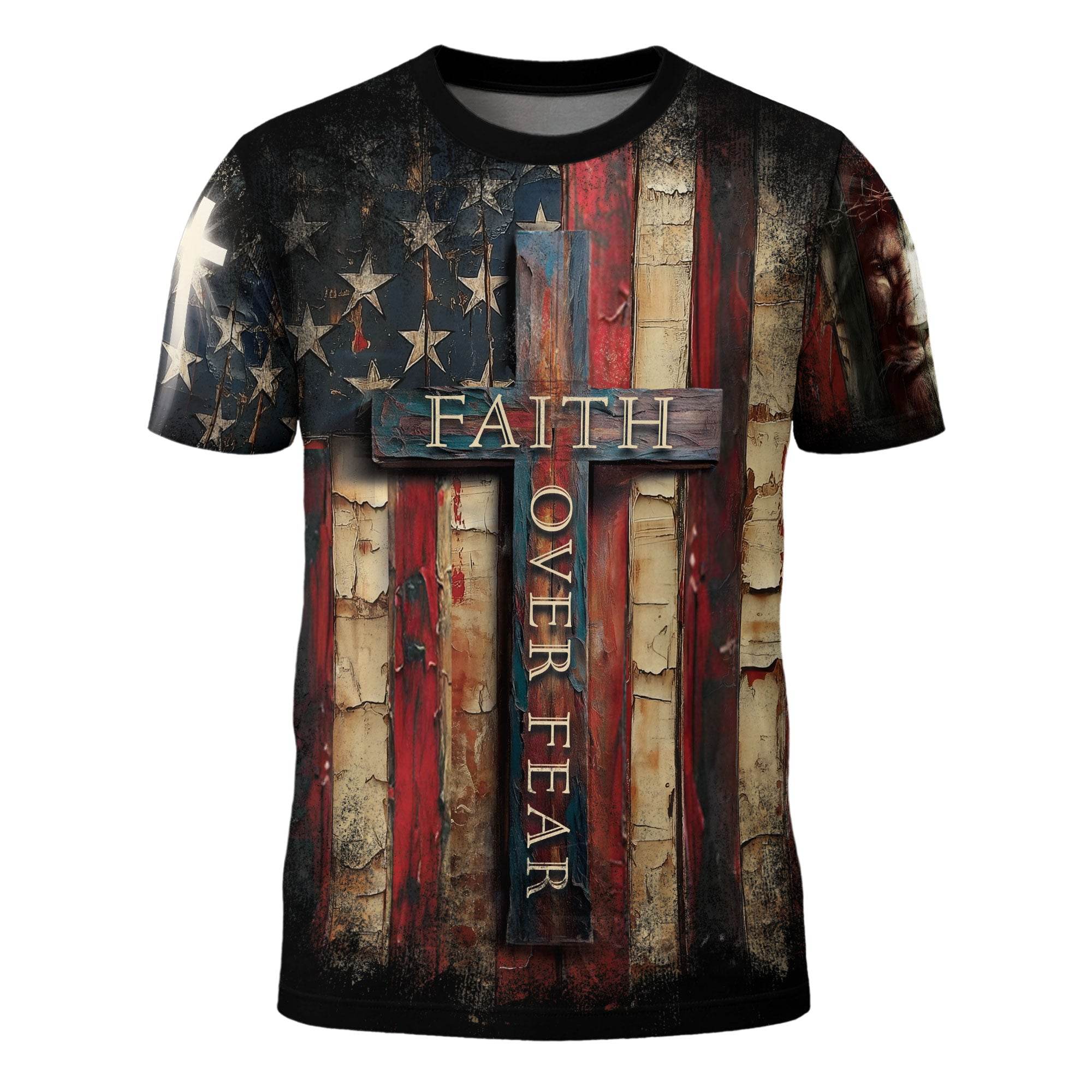 Faith Over Fear Cross Shirt – Rustic American Flag Christian Tee - Rust Field Wear