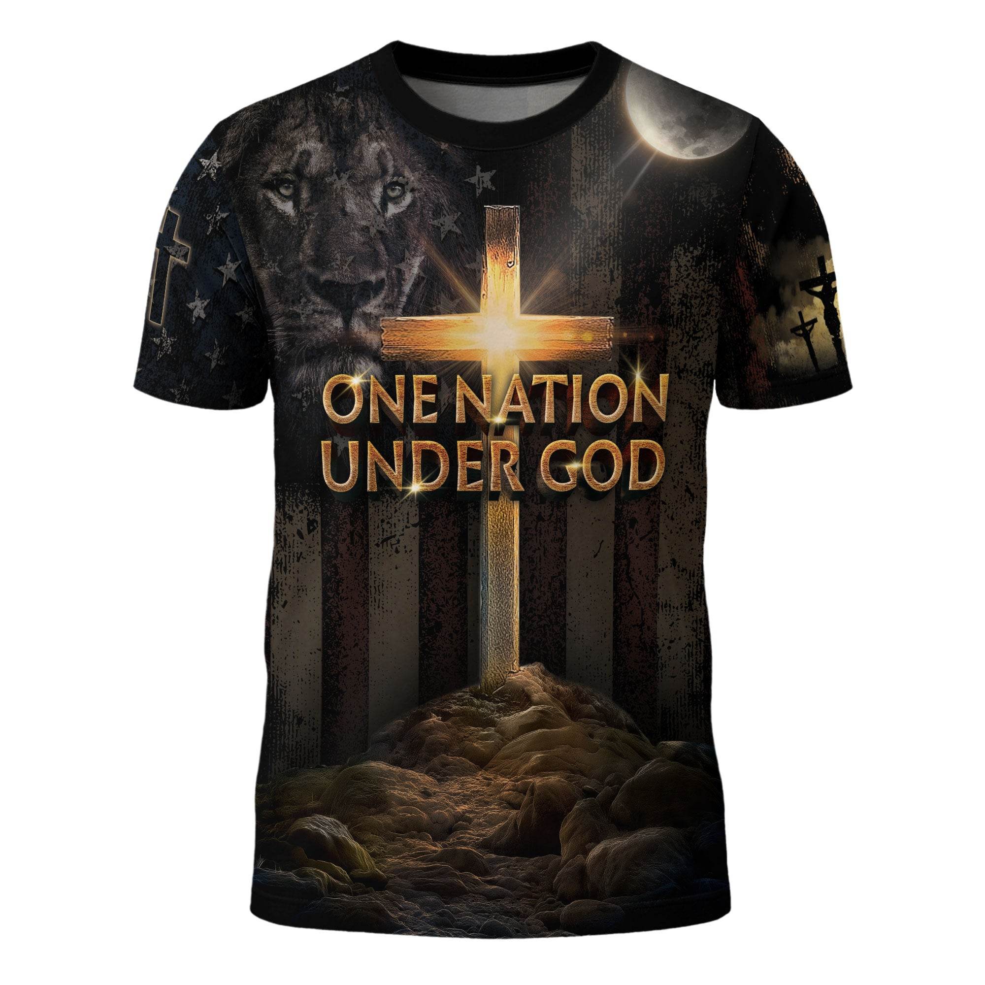 One Nation Under God | Cross of Glory & Lion in Shadow Tee - Rust Field Wear