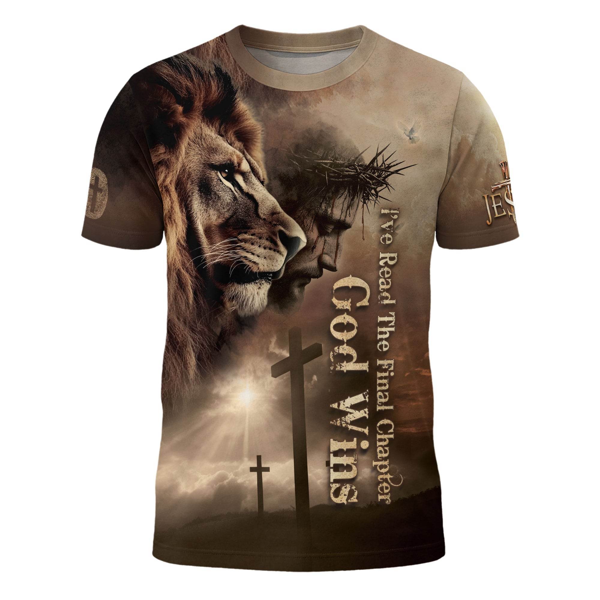 The Lion Watches, God Wins | Victory in Christ Design T-Shirt - Rust Field Wear