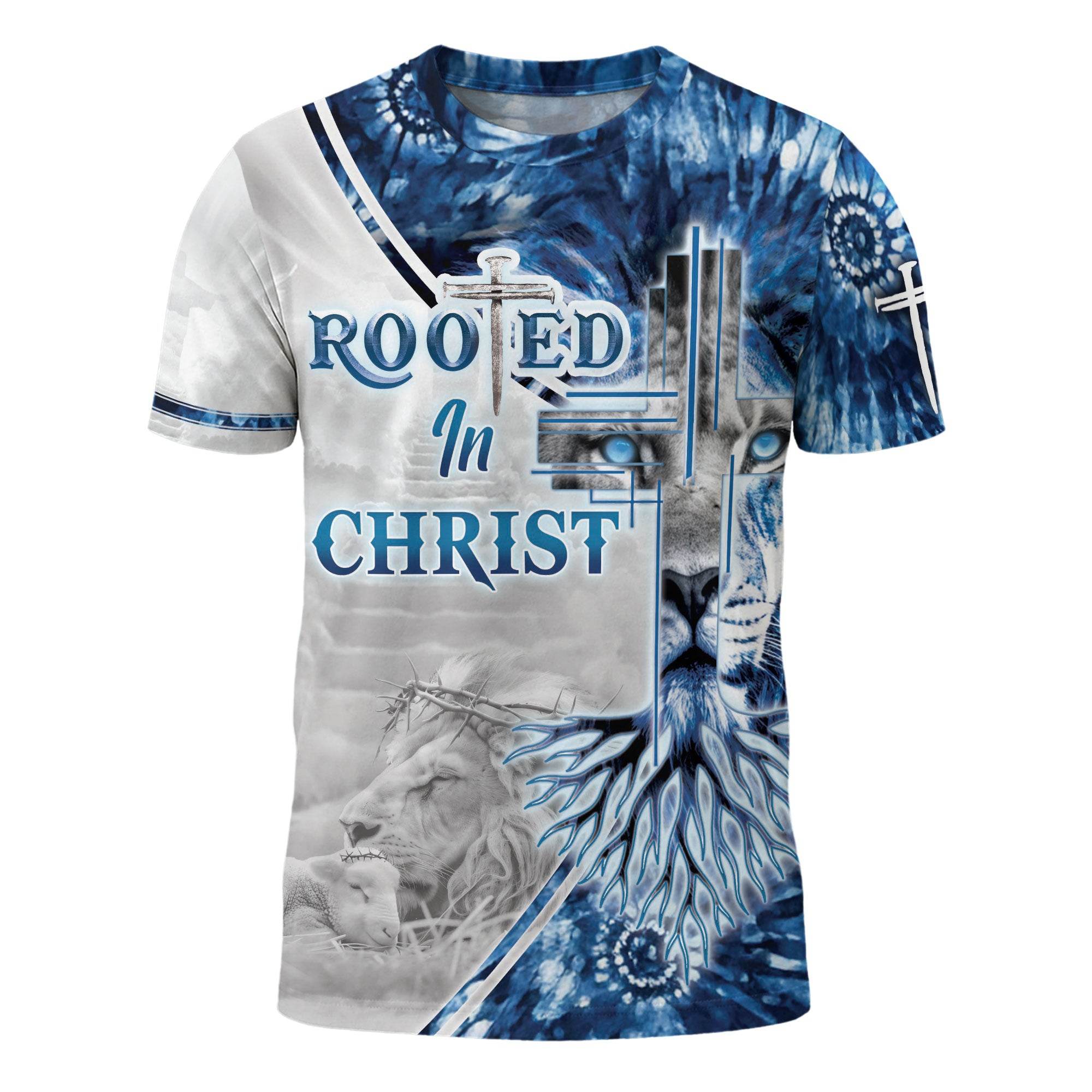 Blue Eyed Lion "Rooted In Christ" Colossians 2:7 Religious T-Shirt