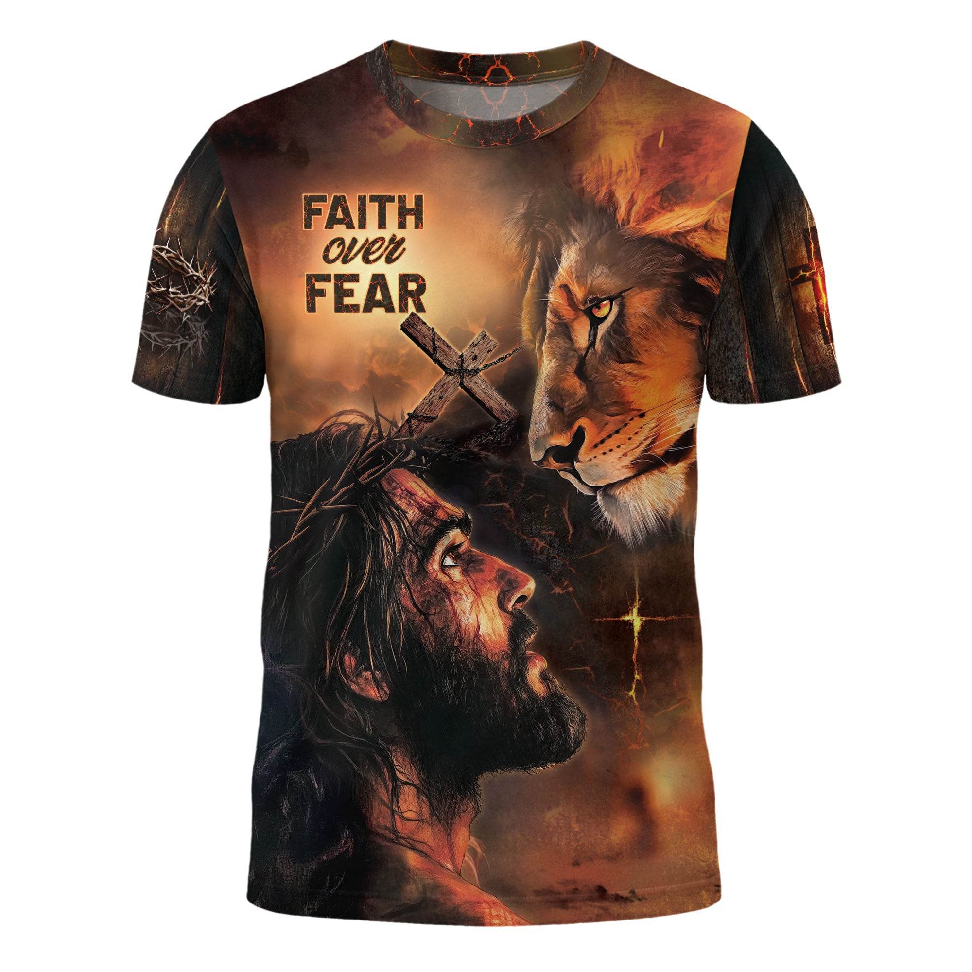 Faith Over Fear Shirt – Jesus, Lion Christian T-Shirt for Bold Believers - Rust Field Wear