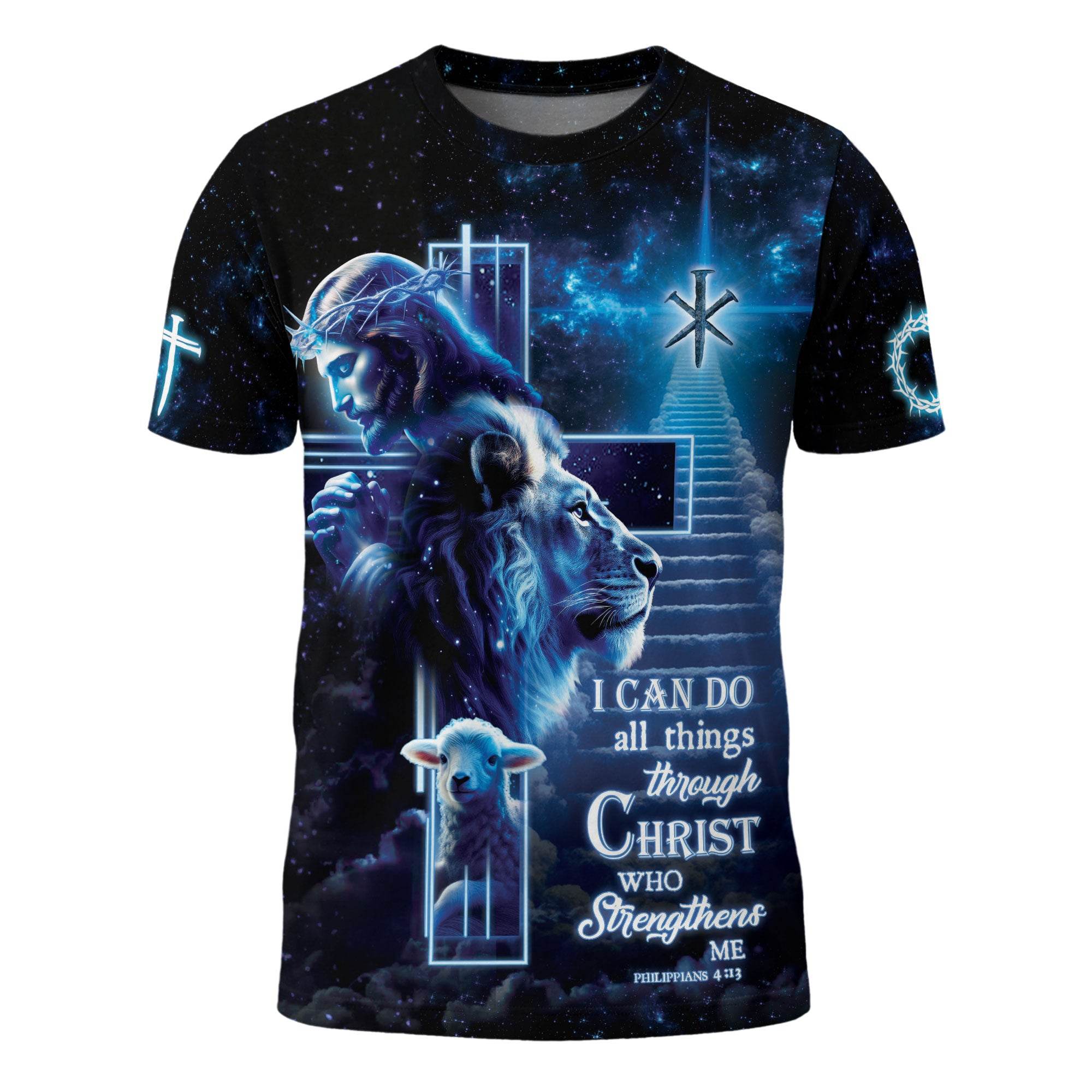 Christ Who Strengthens Me Cosmic Cross Christian Tshirt - Rust Field Wear