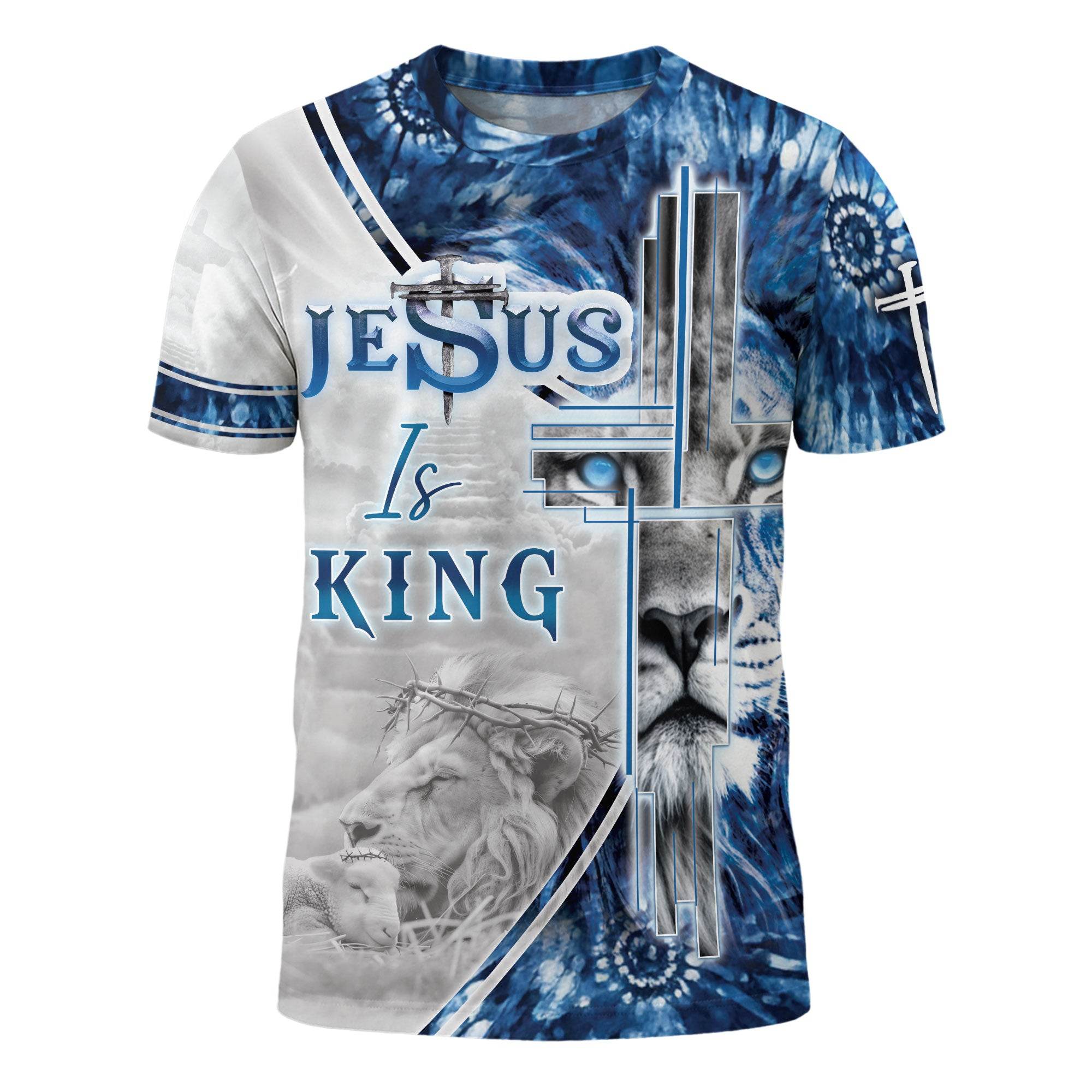Blue Eyed Lion Of Judah "Jesus Is King" Religious T-Shirt