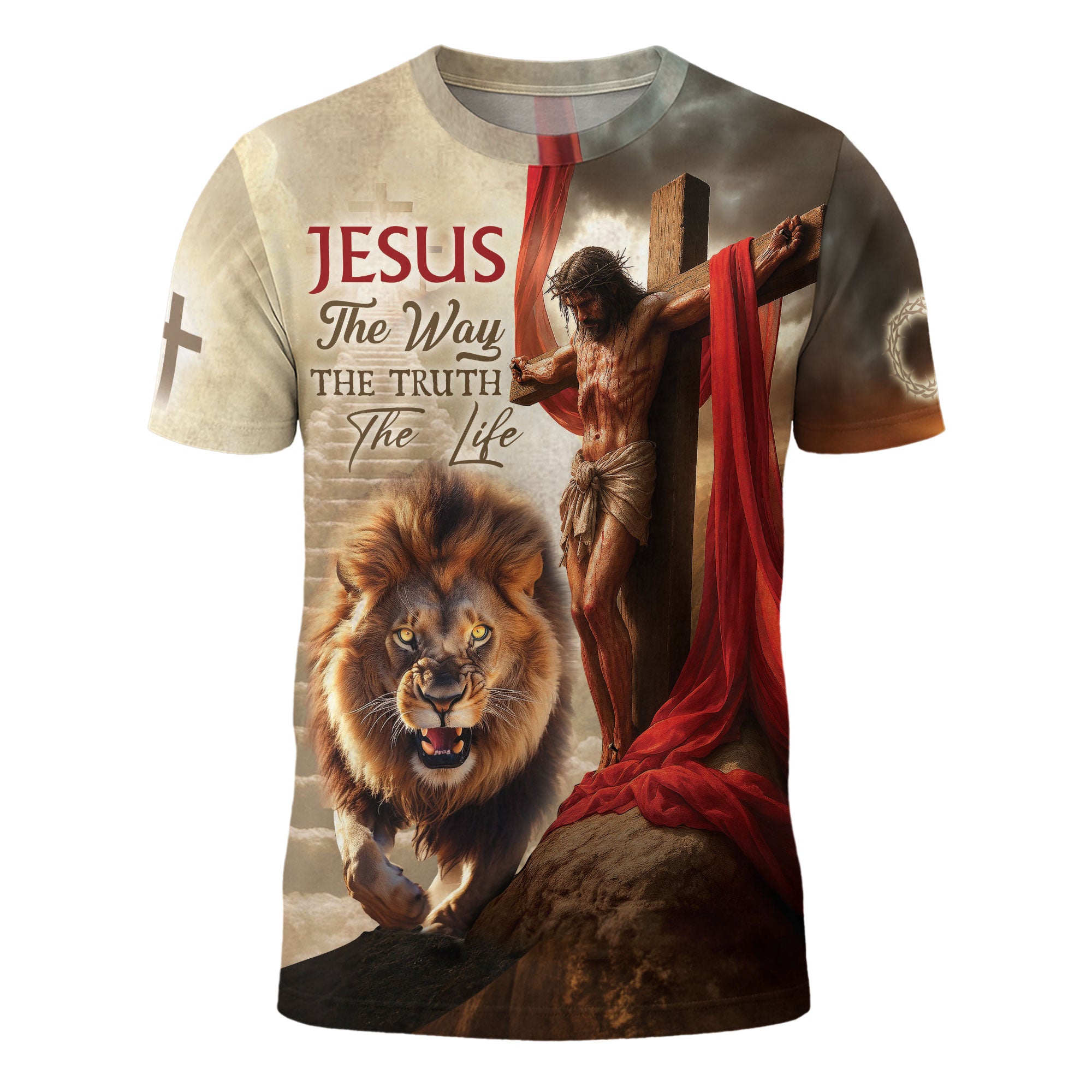 Jesus The Way The Truth The Life Lion and Cross Christian T-Shirt