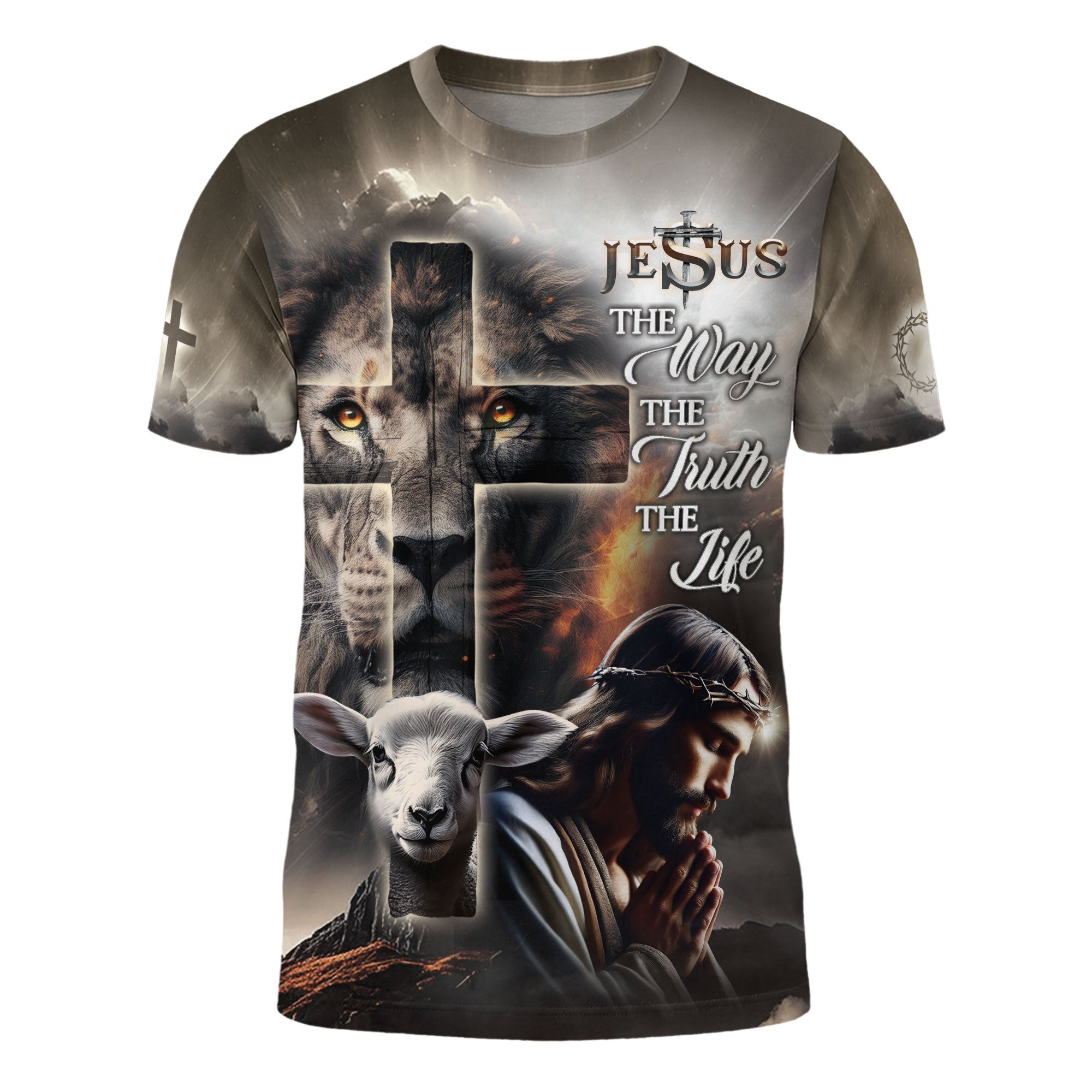 Jesus The Way The Truth The Life Lion Lamb Cross T-Shirt