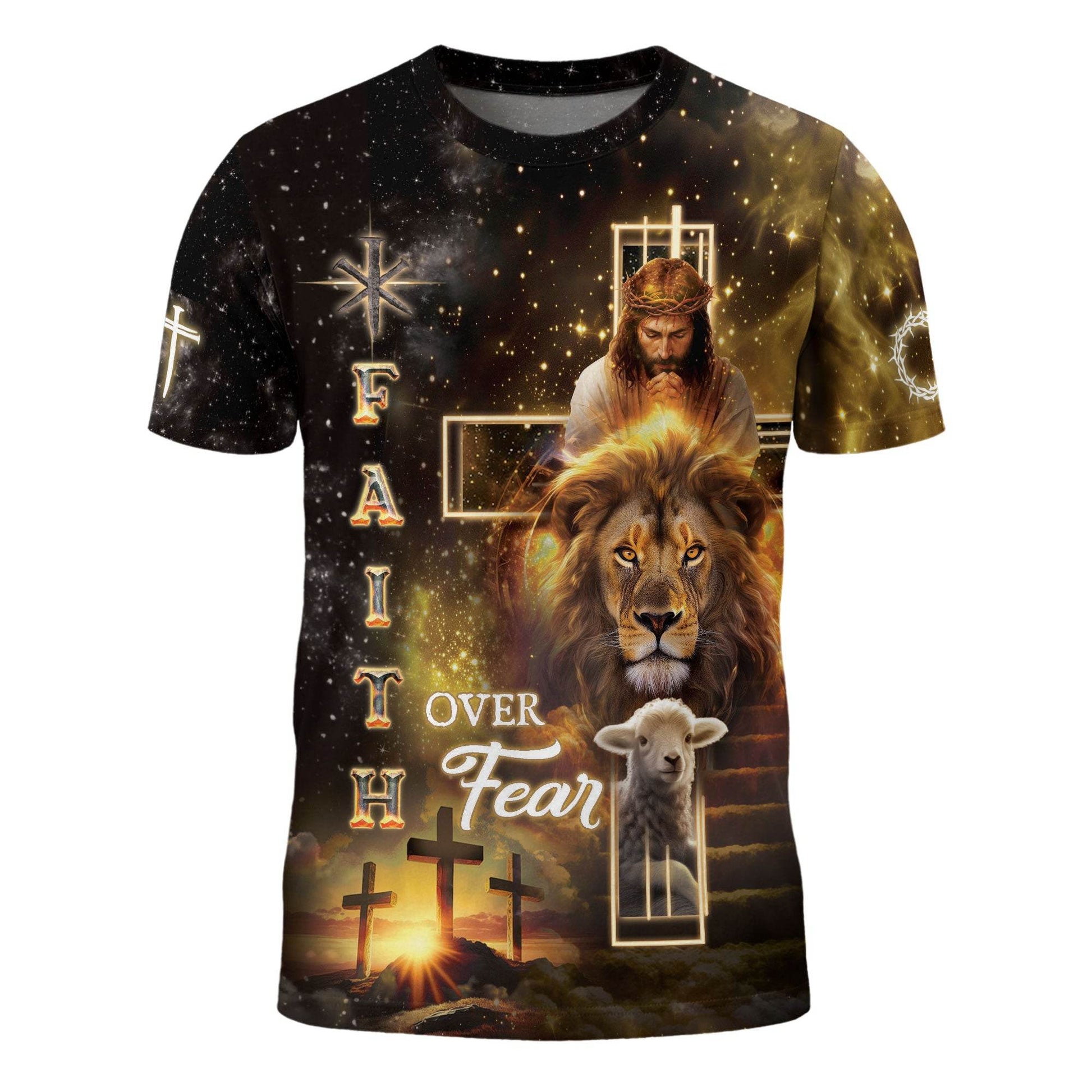 Faith Over Fear Golden Cross Christian T-Shirt - Rust Field Wear