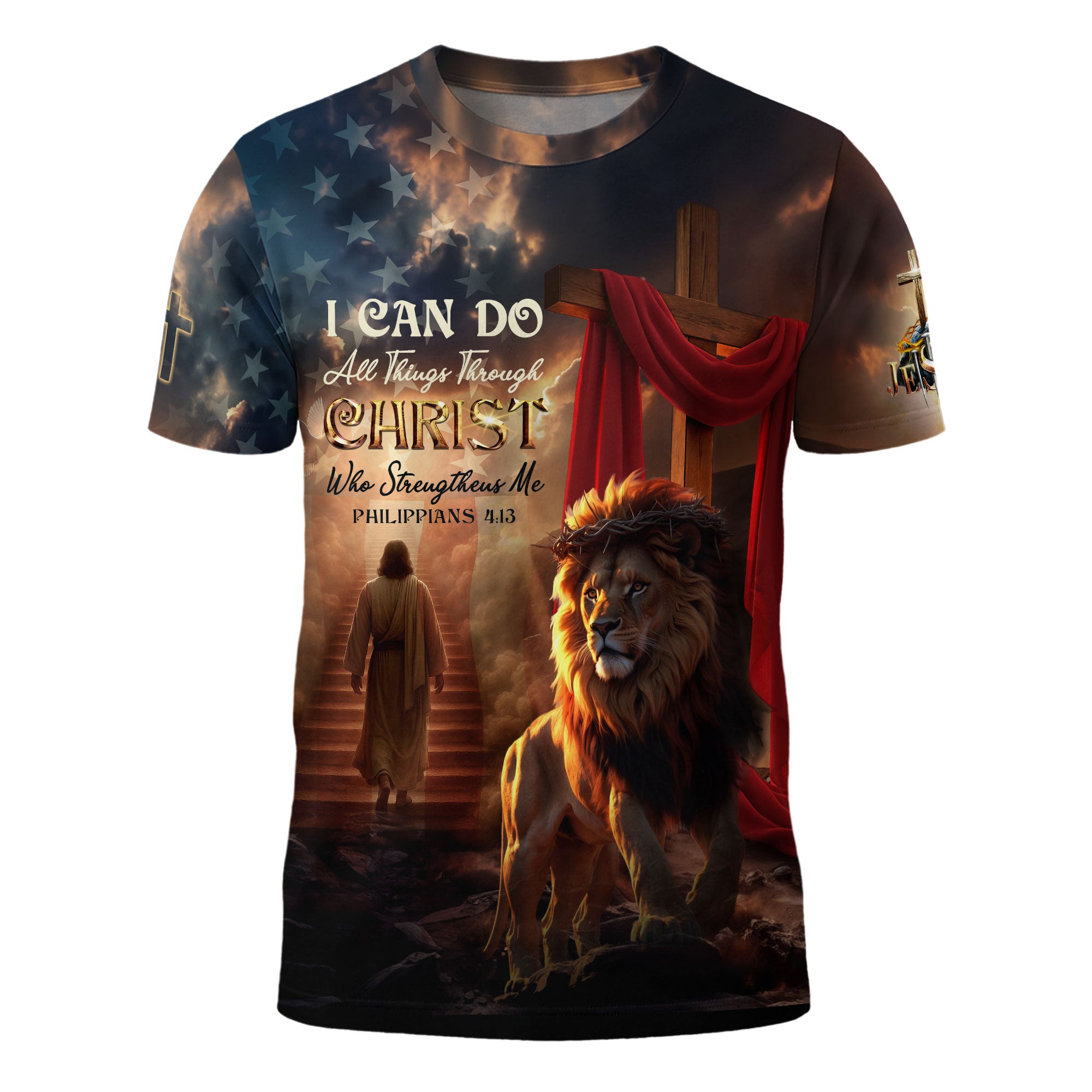 I Can Do All Things Through Christ Lion and Lamb Cross Christian T-Shirt
