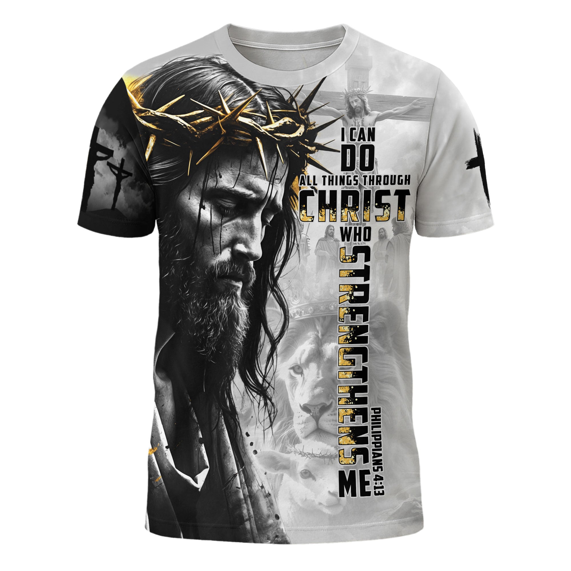 I Can Do All Things Through Christ Crown of Thorns Lion Christian T-Shirt