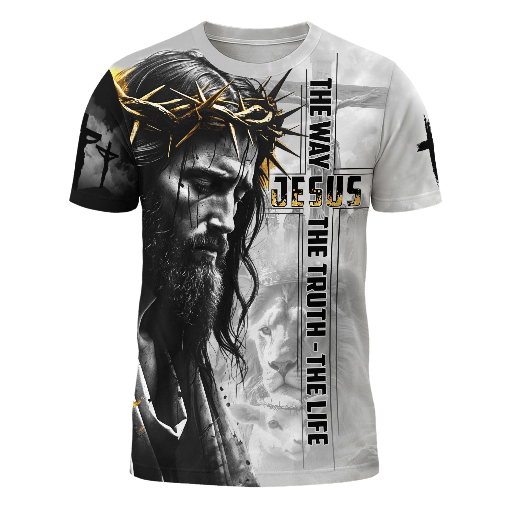 Jesus The Way The Truth The Life Black White Gold Lion Christian T-Shirt