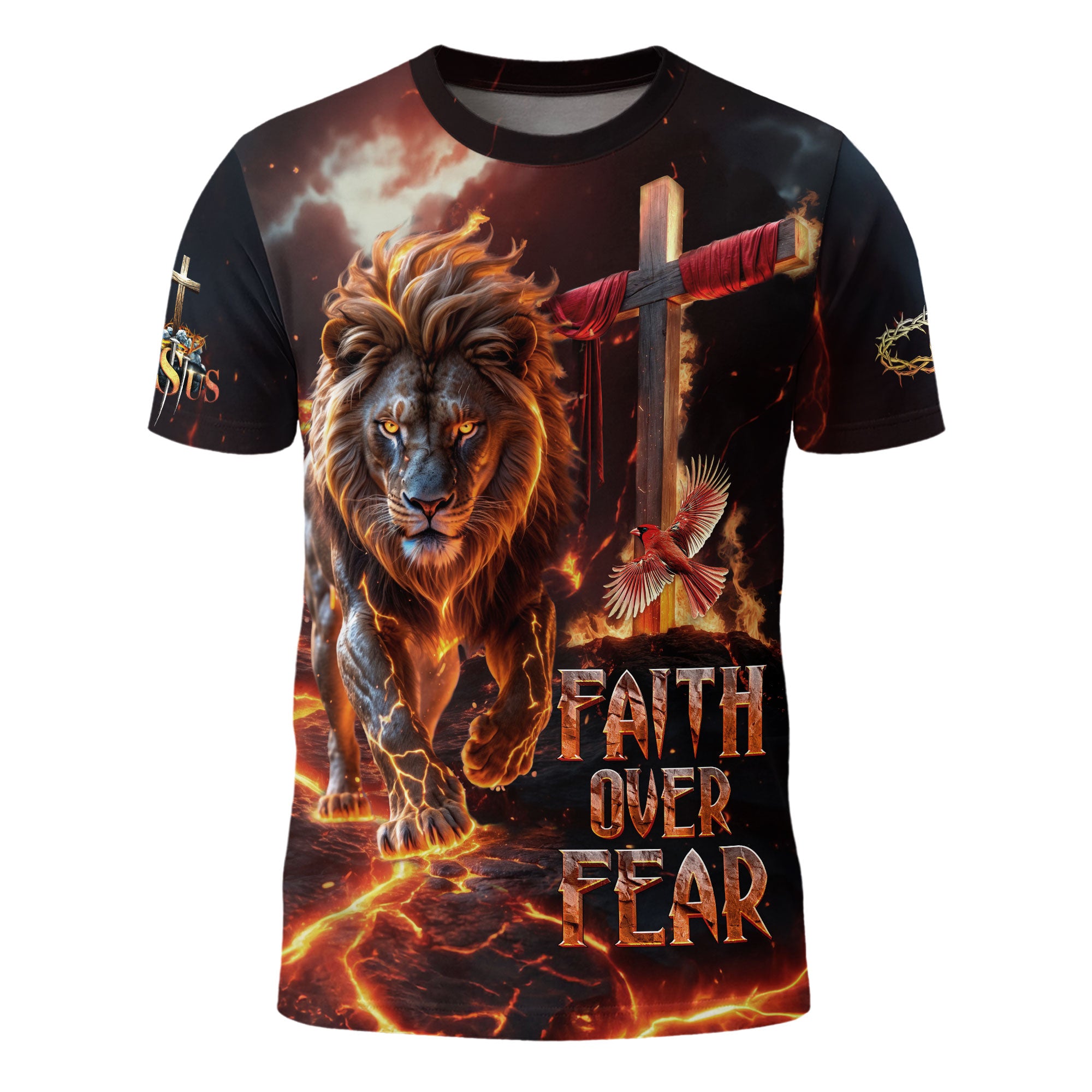 Faith Over Fear Lion of Judah Cross Christian T-Shirt