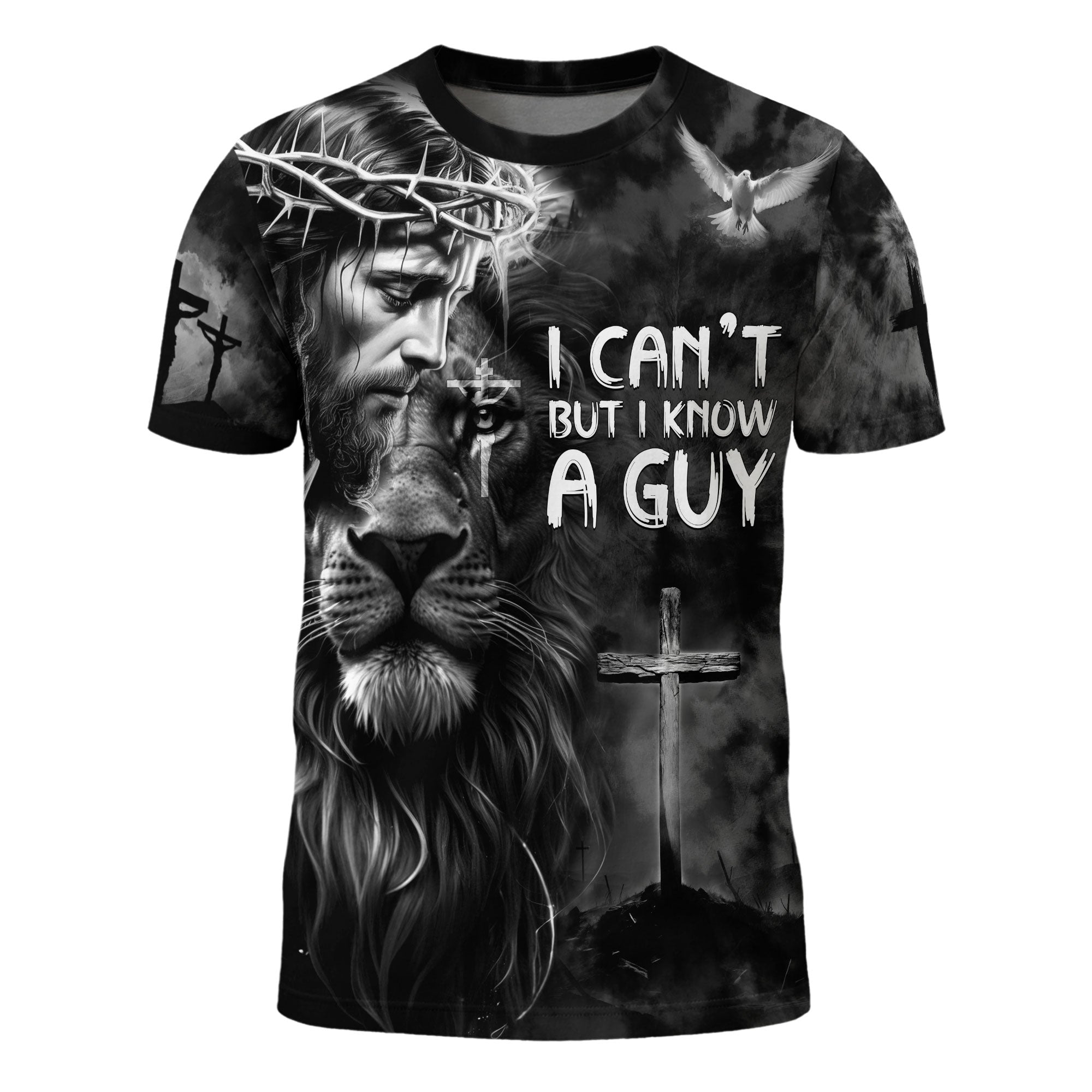 I Can’t But I Know A Guy Jesus Cross Lion Of Judah Black And White Christian T-Shirt