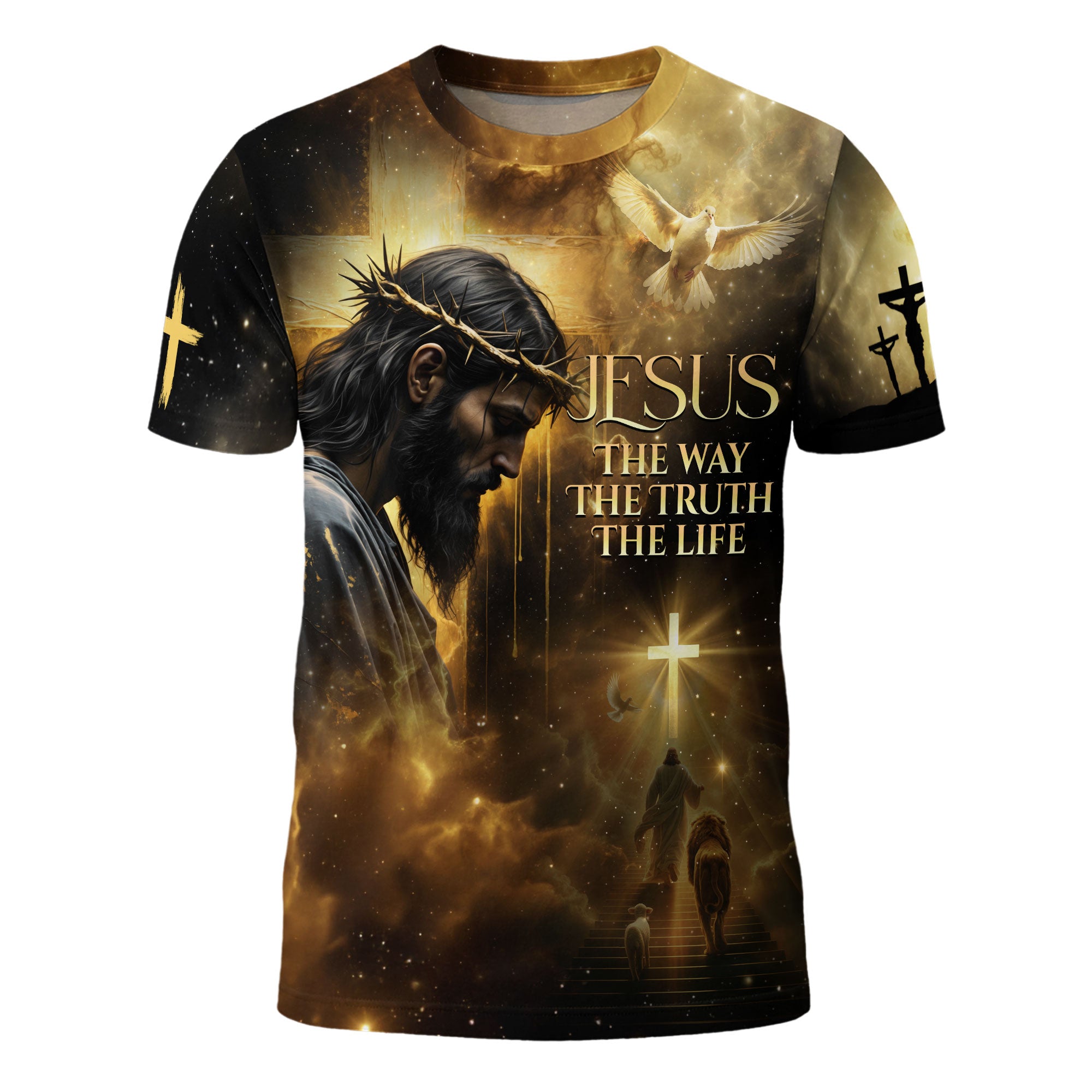 Crown of Thorns Jesus And Lion Of Judah Christian The Way The Truth The Life T-Shirt