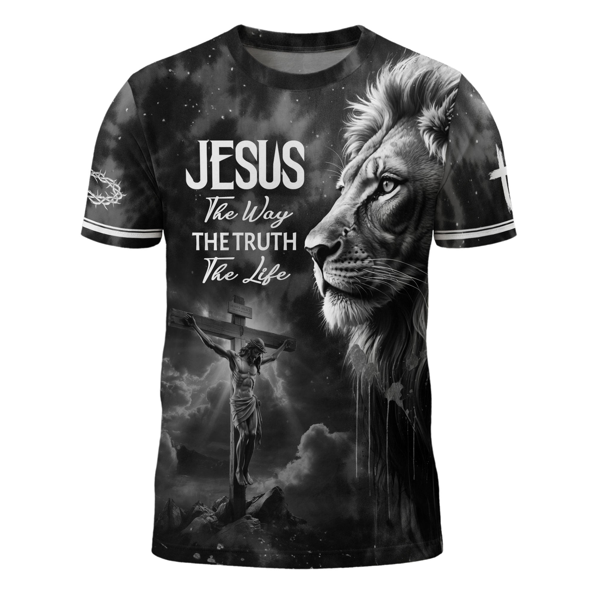 Jesus Lion Of Judah Cross Crown Of Thorns The Way The Truth The Life T-Shirt