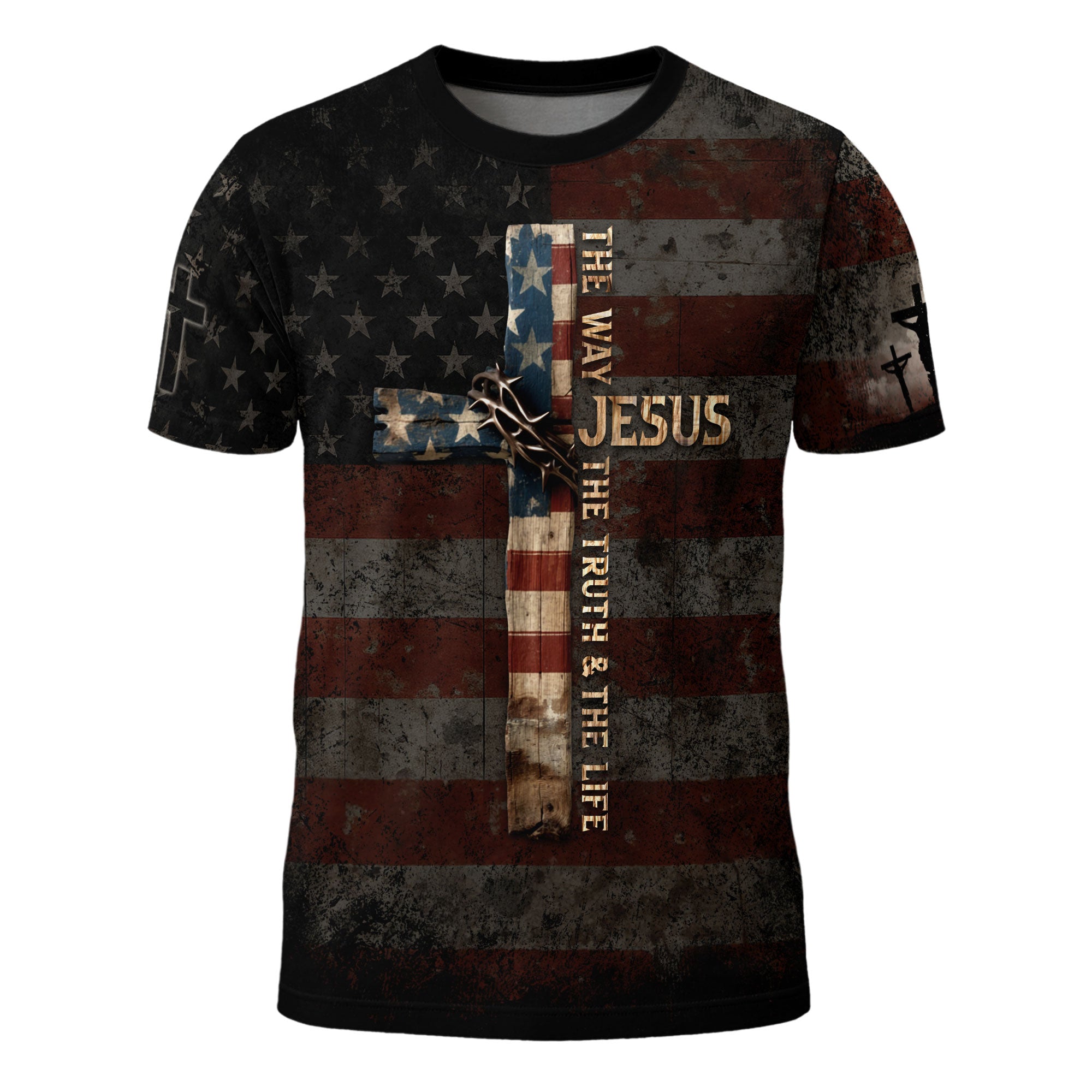 Jesus The Way The Truth The Life Cross American Flag Lion Christian T-Shirt