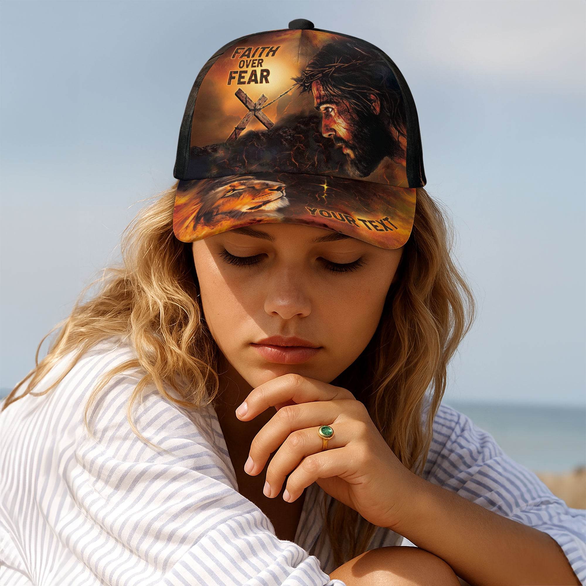 Custom Faith Over Fear Hat With Jesus & Lion Design - Rust Field Wear