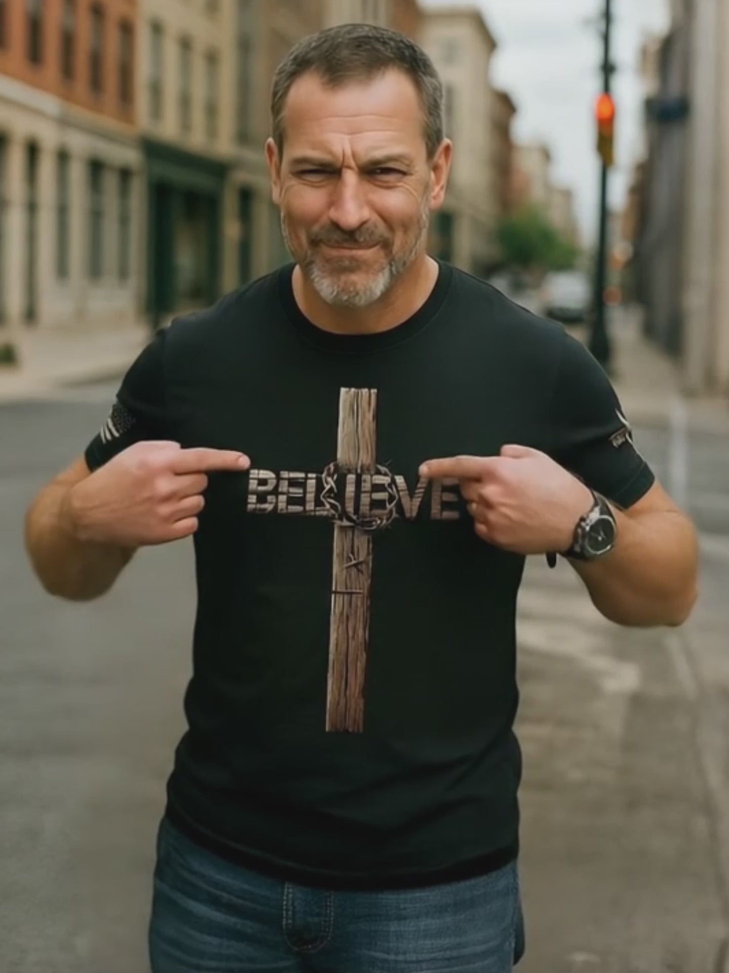 Load video: Believe Cross Crown Of Thorns Christian T-shirt