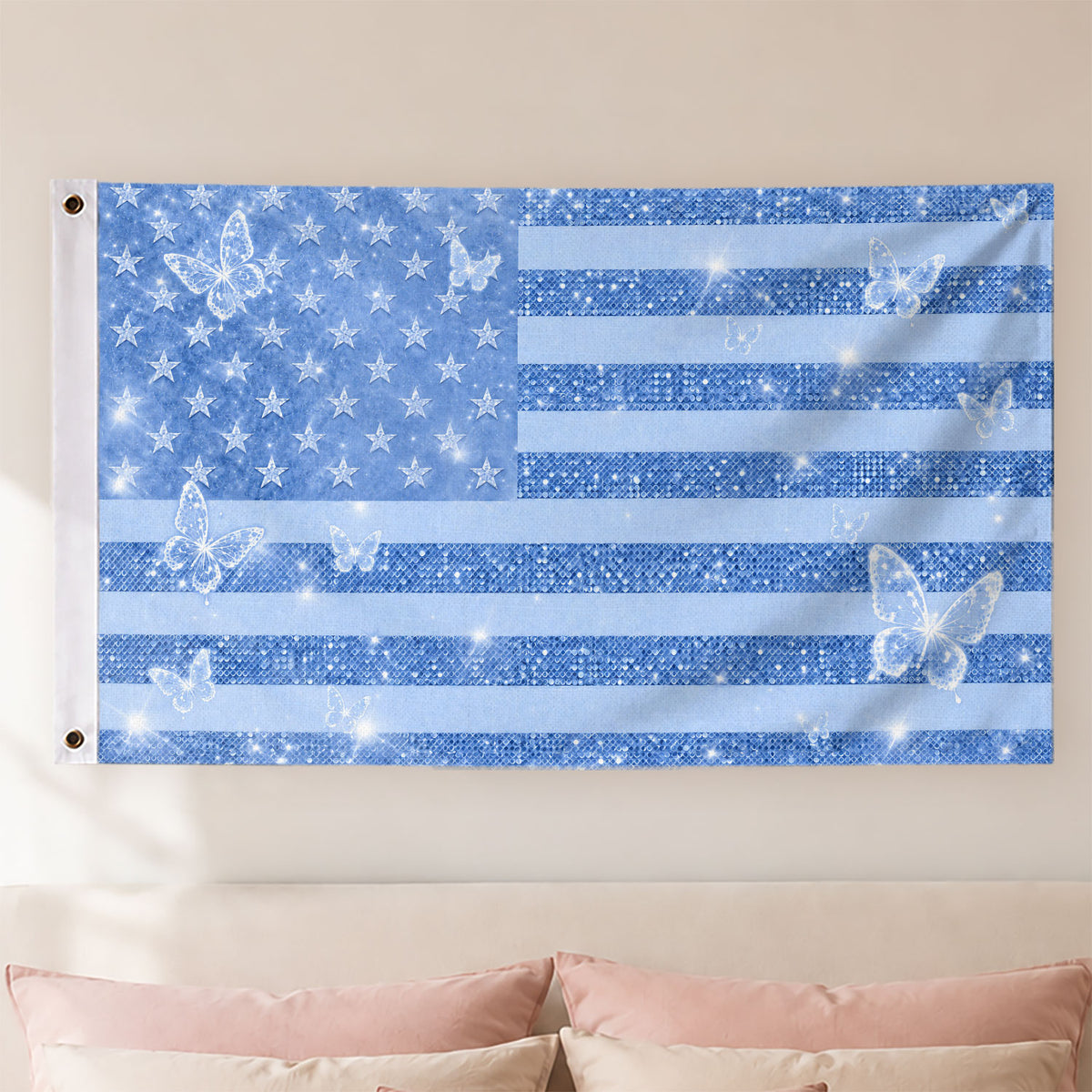Custom American Photo Flag Pink Glitter American Flag Personalised Butterfly USA Banner